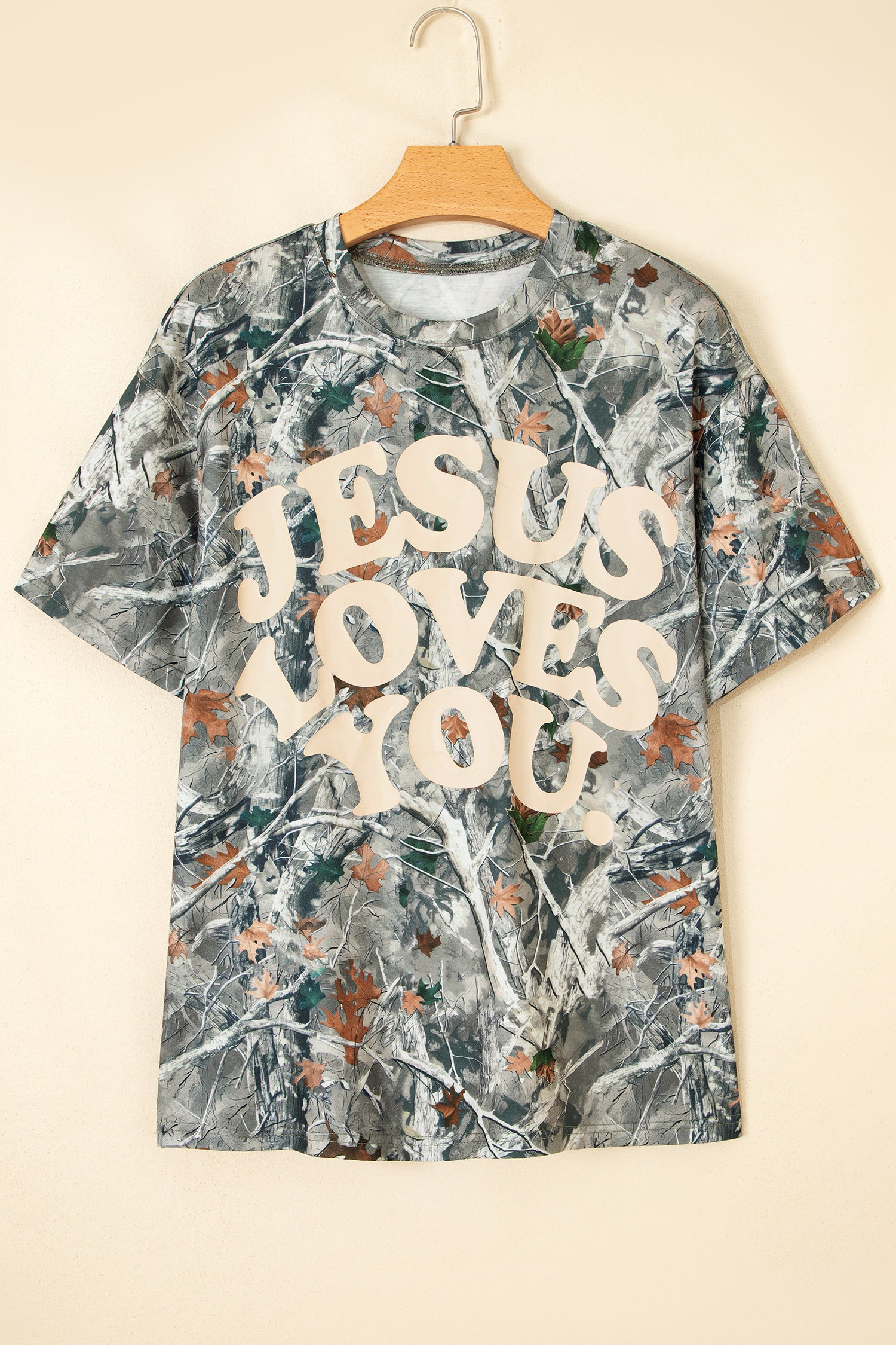 Beige & Pink Camo Love Like Jesus Graphic Casual Tee