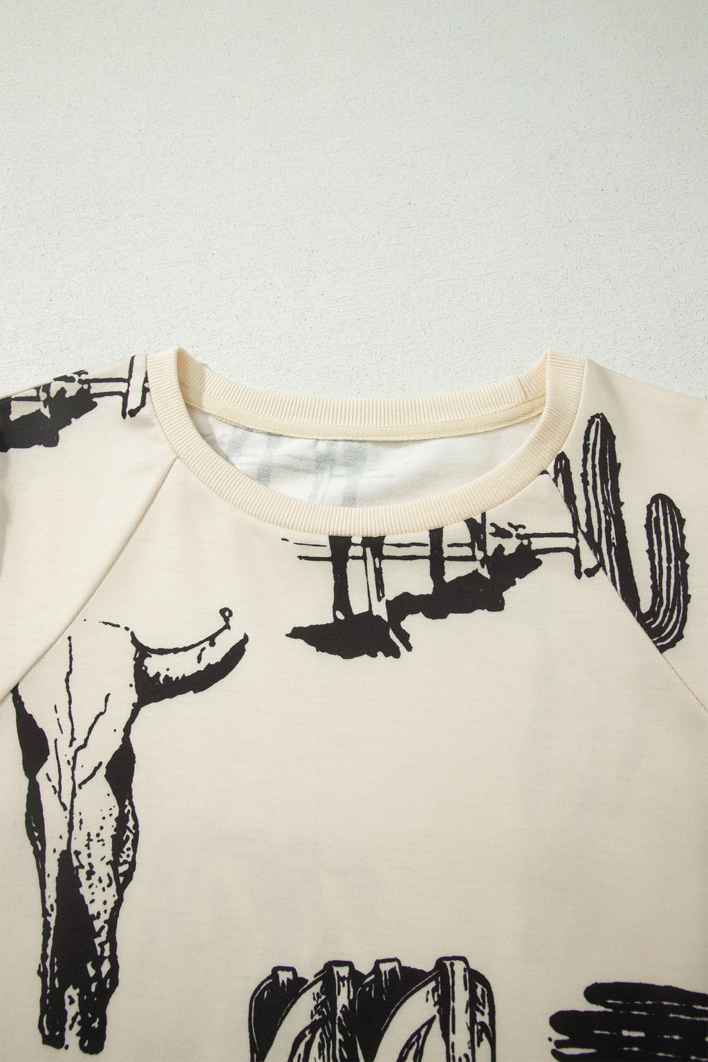 Beige Retro Western Print T-Shirt Cowboy Boots Cactus Short Sleeve Women S-XL