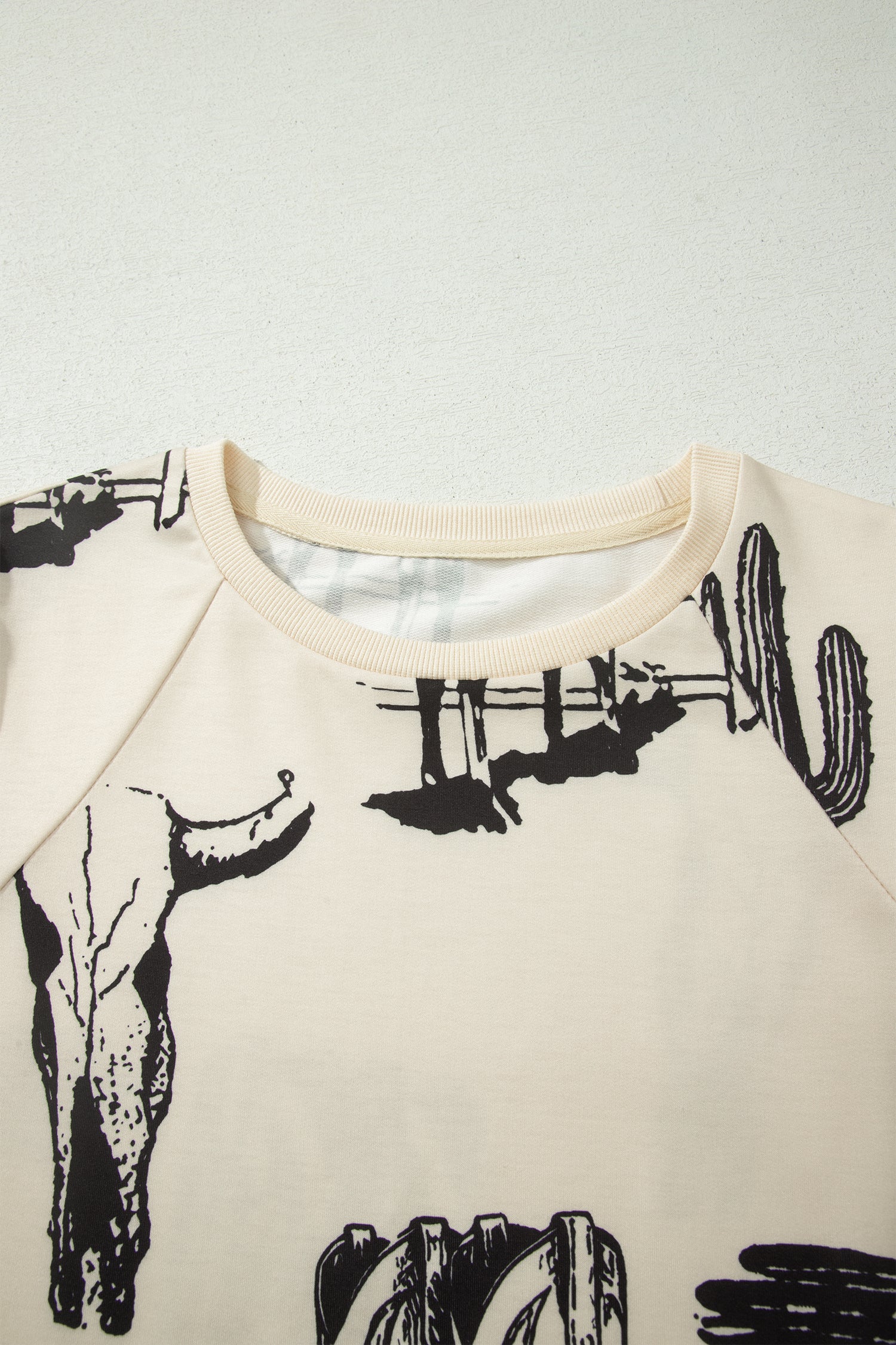 Beige Retro Western Print T-Shirt Cowboy Boots Cactus Short Sleeve Women S-XL