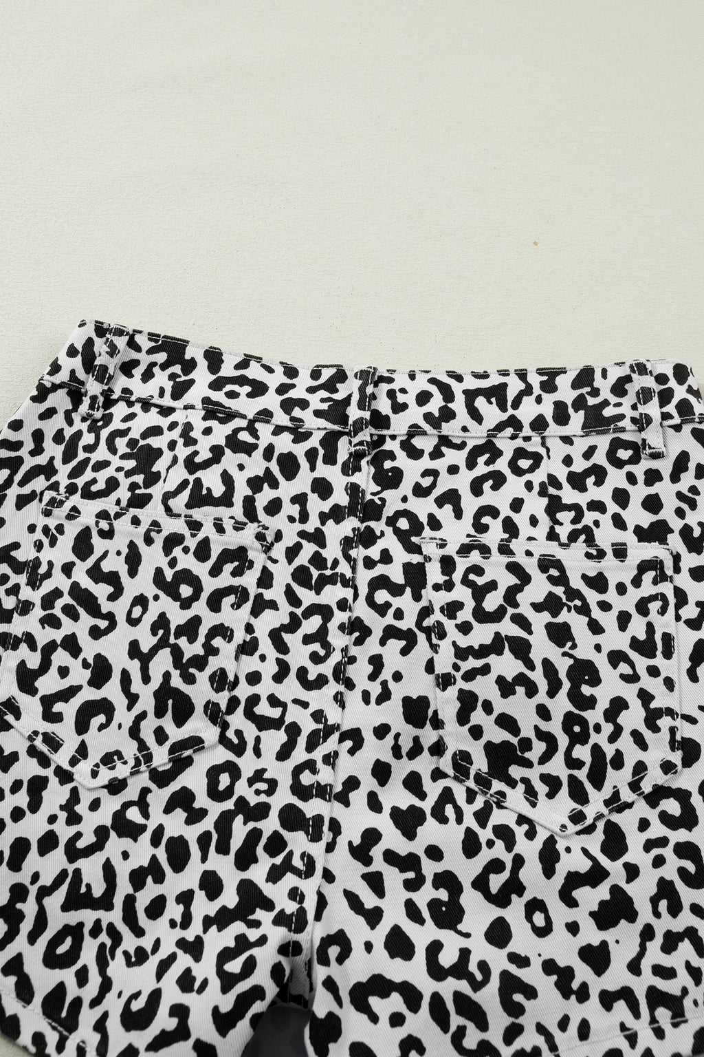 Leopard Print Button Overlap Denim Shorts | Brown
