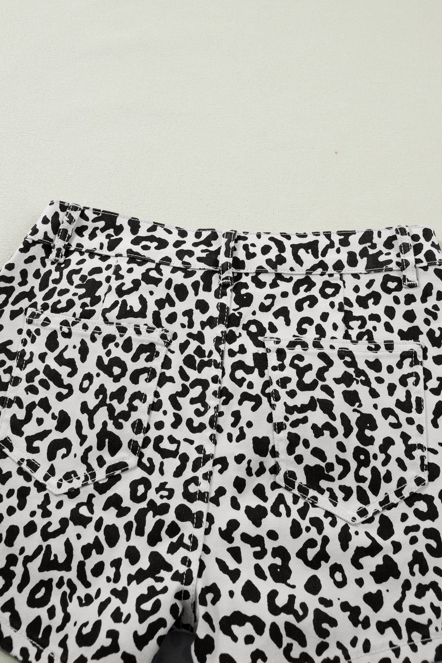 Leopard Print Button Overlap Denim Shorts | Brown