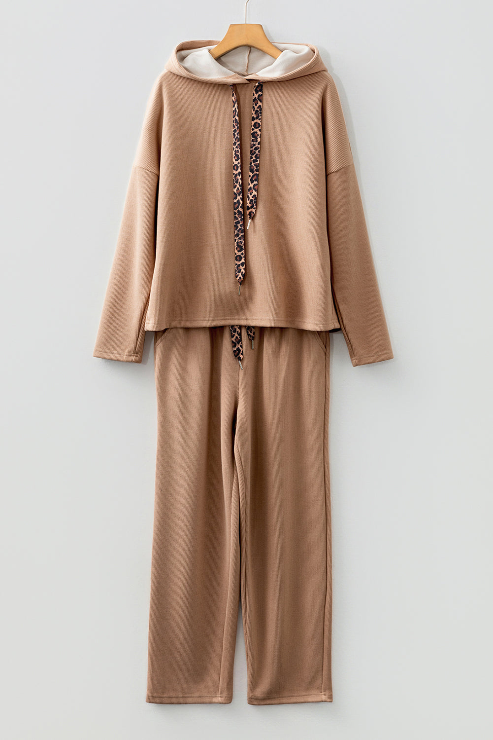 Leopard Drawstring Corduroy Co-ord Hoodie & High Waist Pants UK 8-22