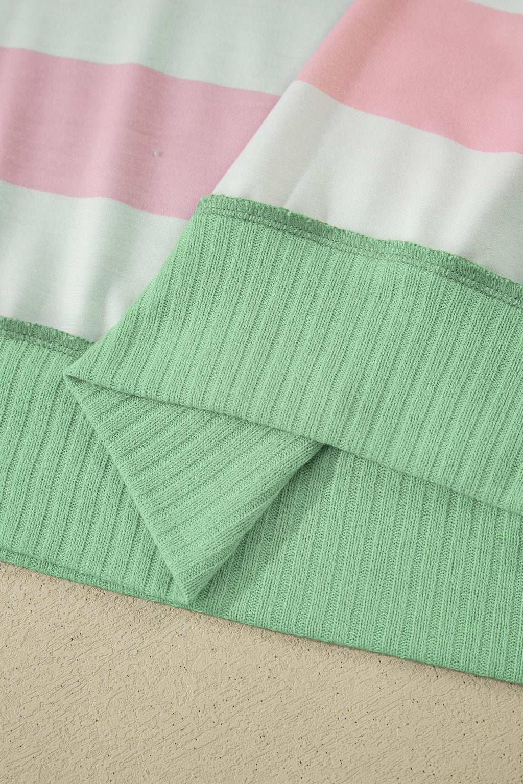 Stripe Colourblock Ribbed Patchwork Exposed Seam Oversized Tee | Pink & Green