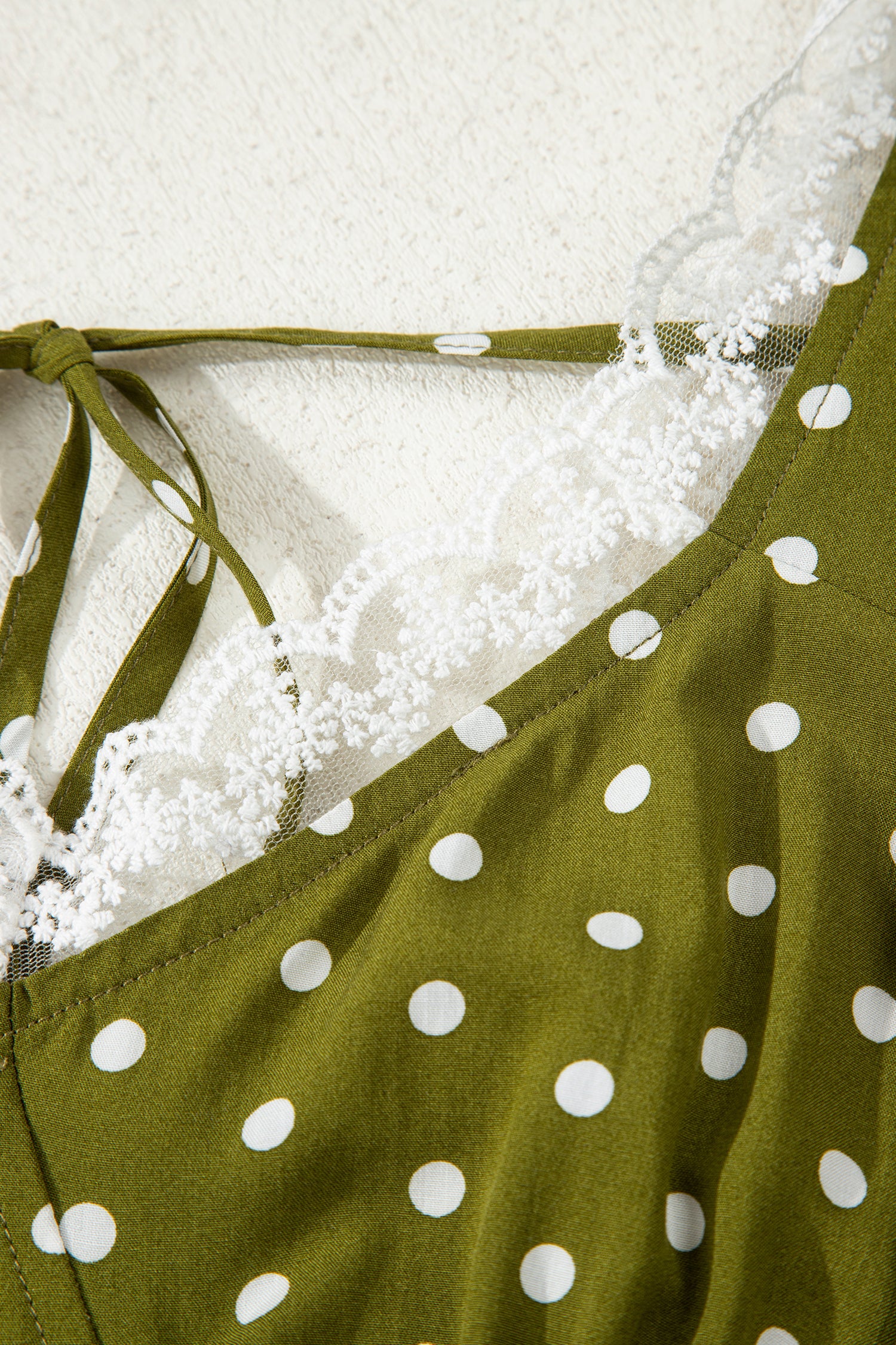 LivelyLooks Green Polka Dot Maxi Dress | Lacy Neckline Smocked Waist women's fashion
