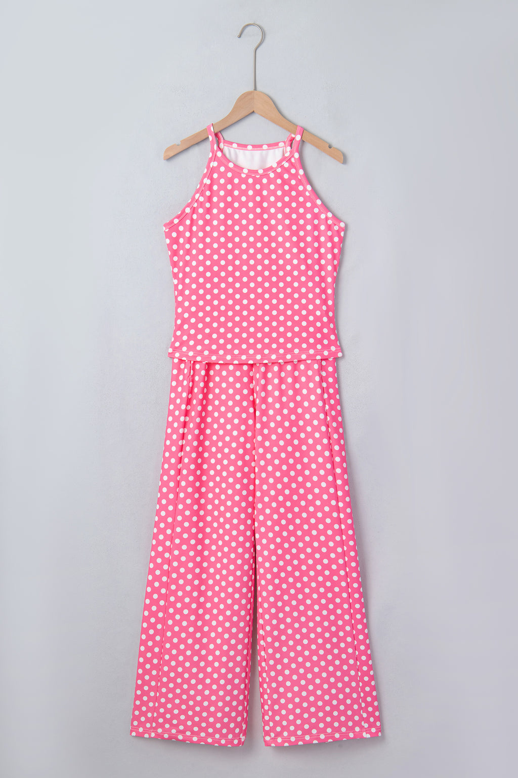 Polka Dot Halter Tank & Wide Leg Pants 2-Piece Set Blue & Pink