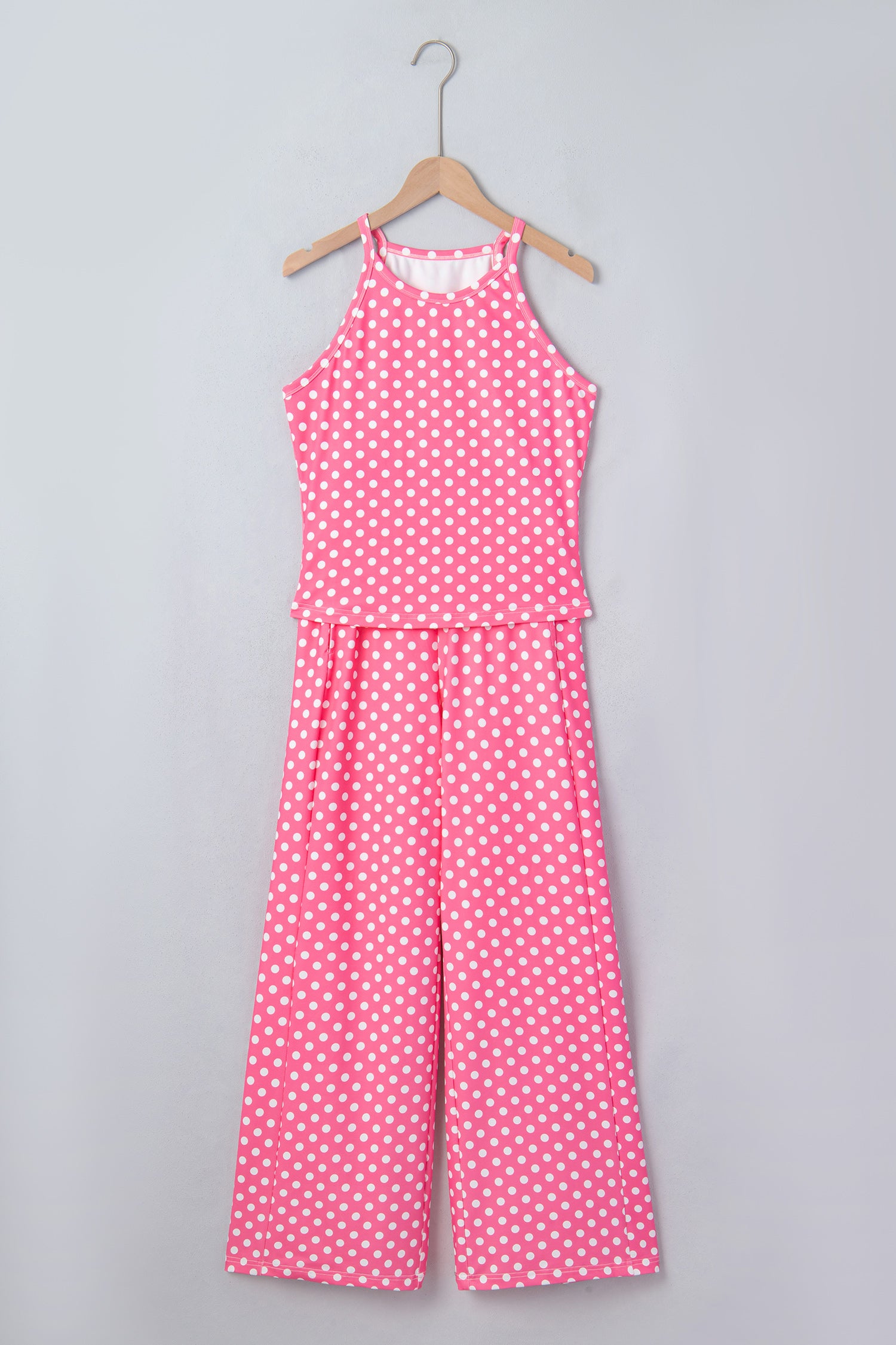 Polka Dot Halter Tank & Wide Leg Pants 2-Piece Set Blue & Pink