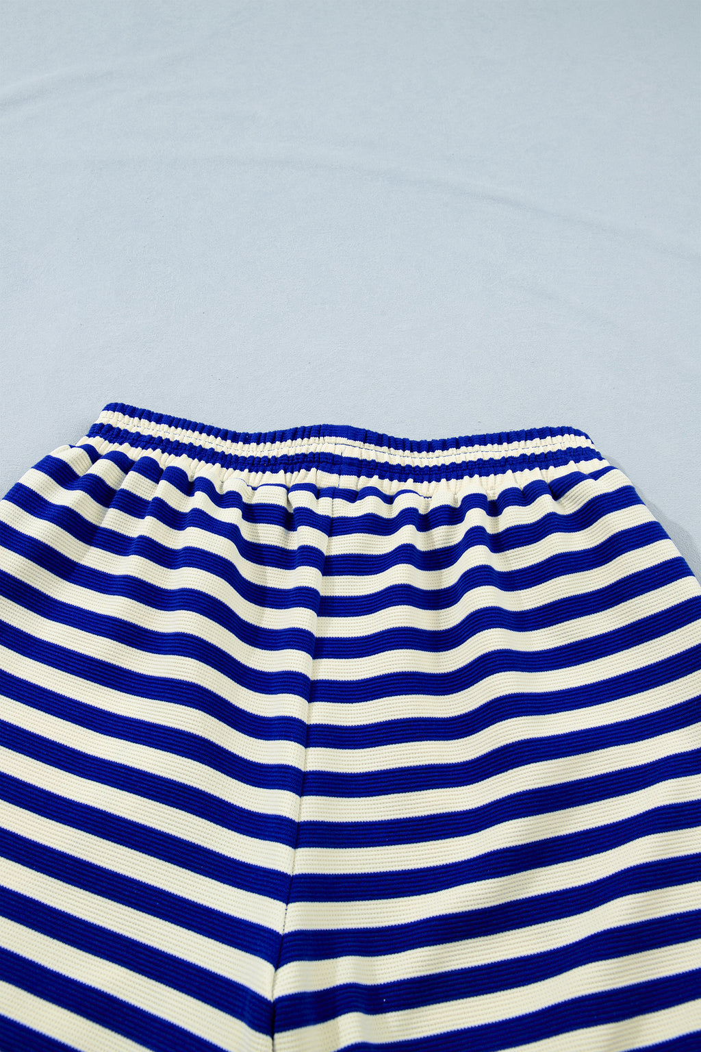 Striped Contrast Trim Cap Sleeve Top & Shorts Set – Blue