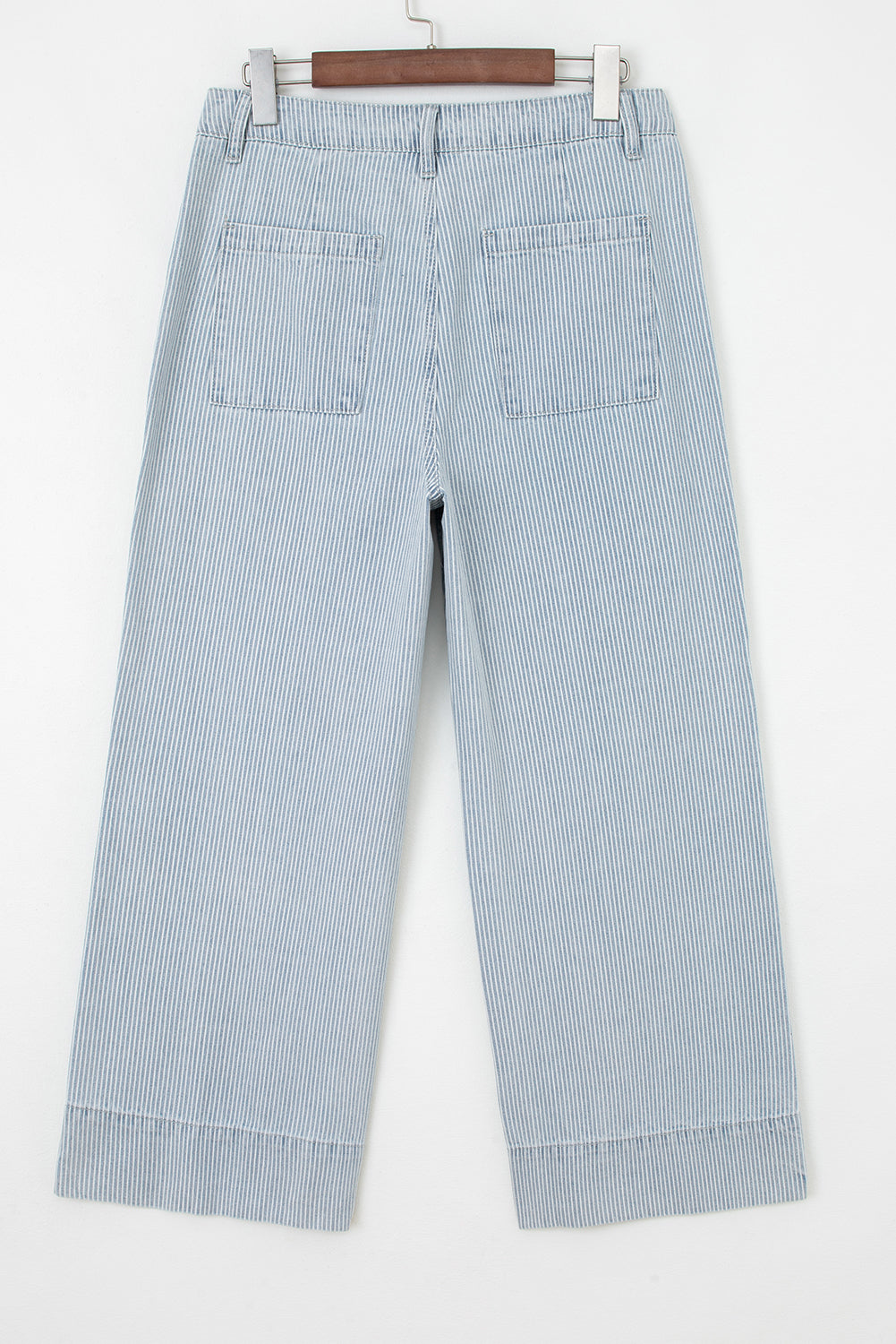 Women's Women's Stripe Wide Leg Jeans Button Flap Pocket Cuffed Hem Sizes 4-16 at LivelyLooks