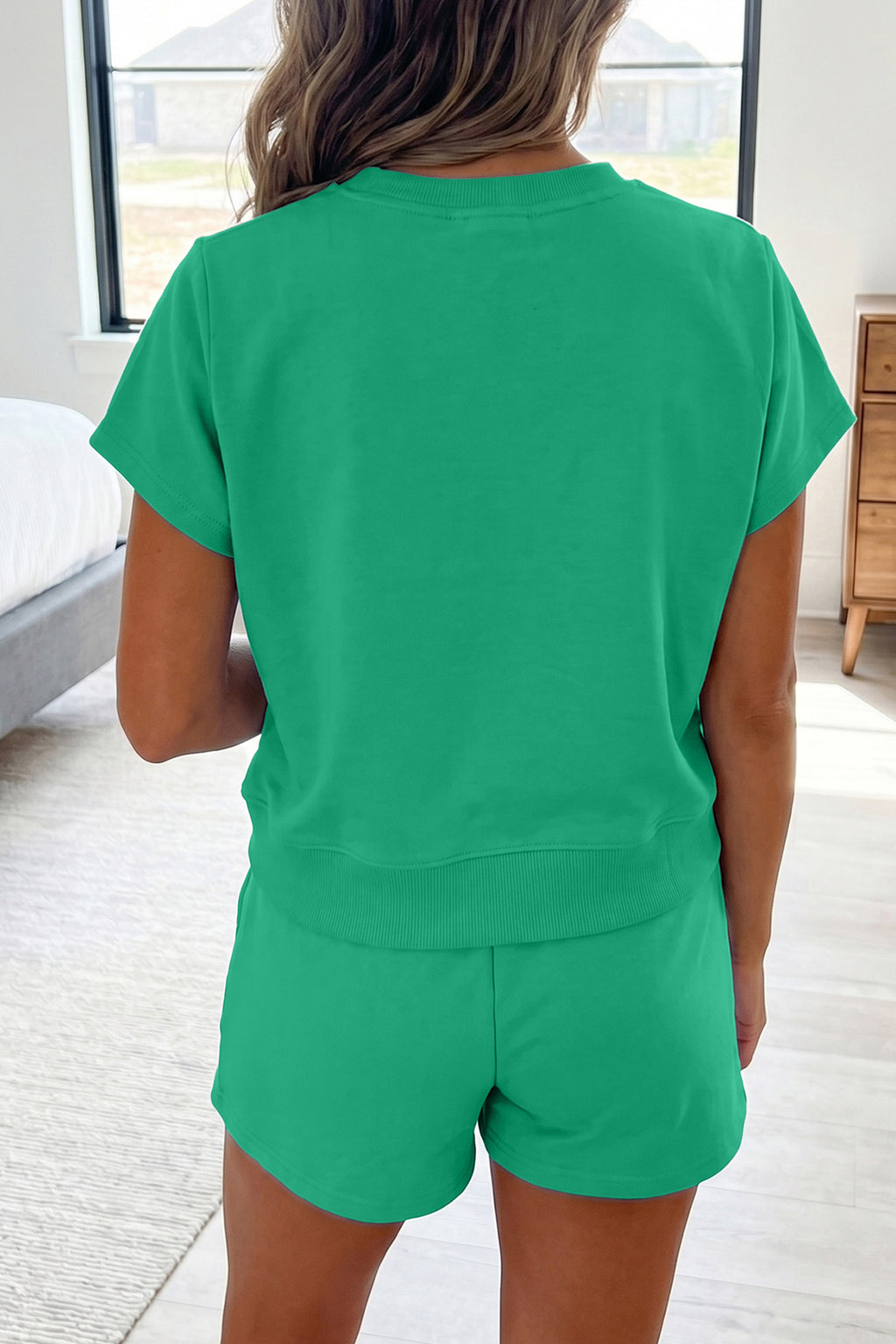 Loose Tee Drawstring Shorts Co-ord Set Mist Blue Sea Green S-XL