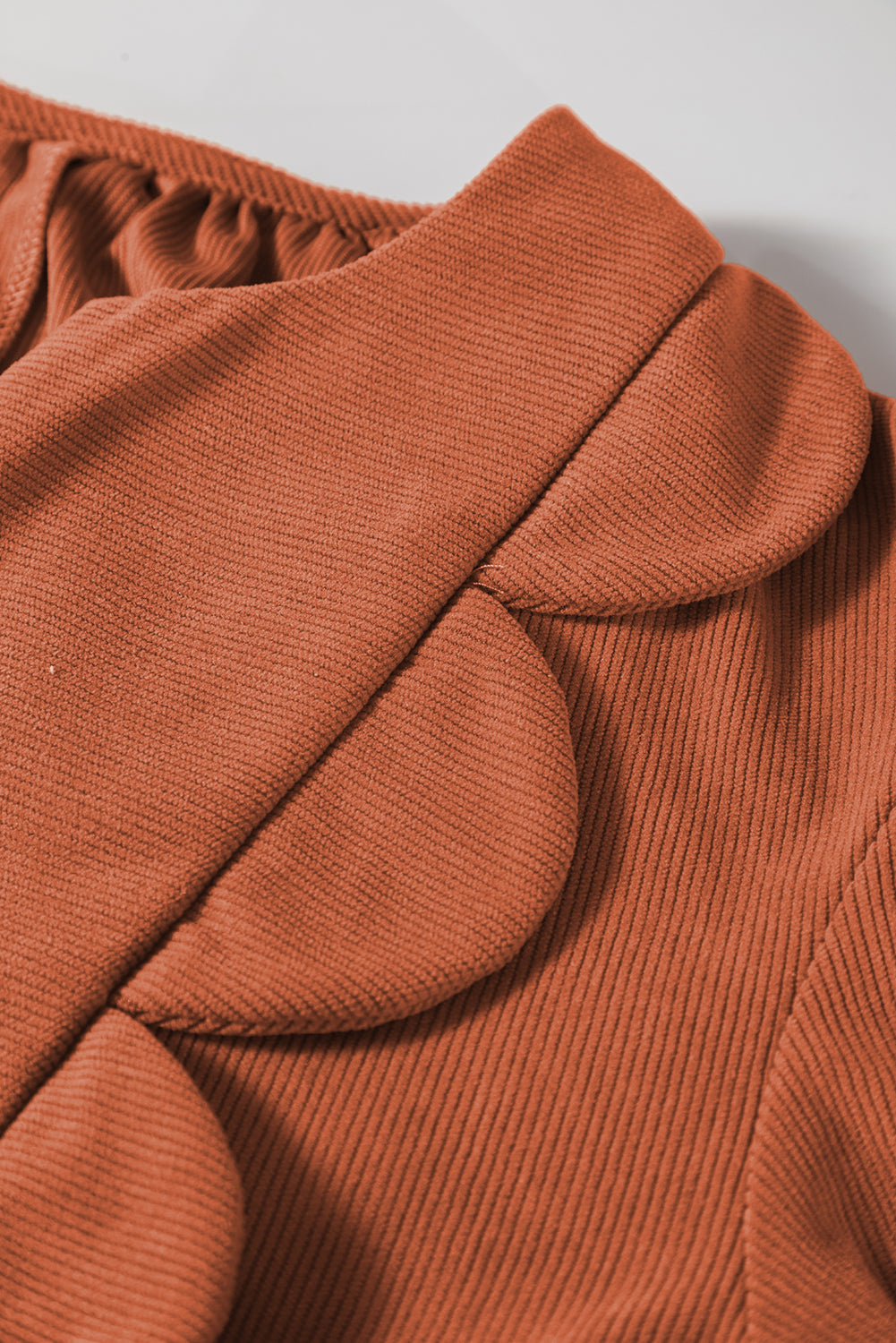 Corduroy Mini Dress Scallop Detail Split Neck Bracelet Sleeve Moss Green Cinnamon S-XL