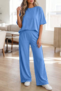 Solid Oversized Tee & Pocketed Wide Leg Trousers Set | 3 Colours | Sizes 8-22