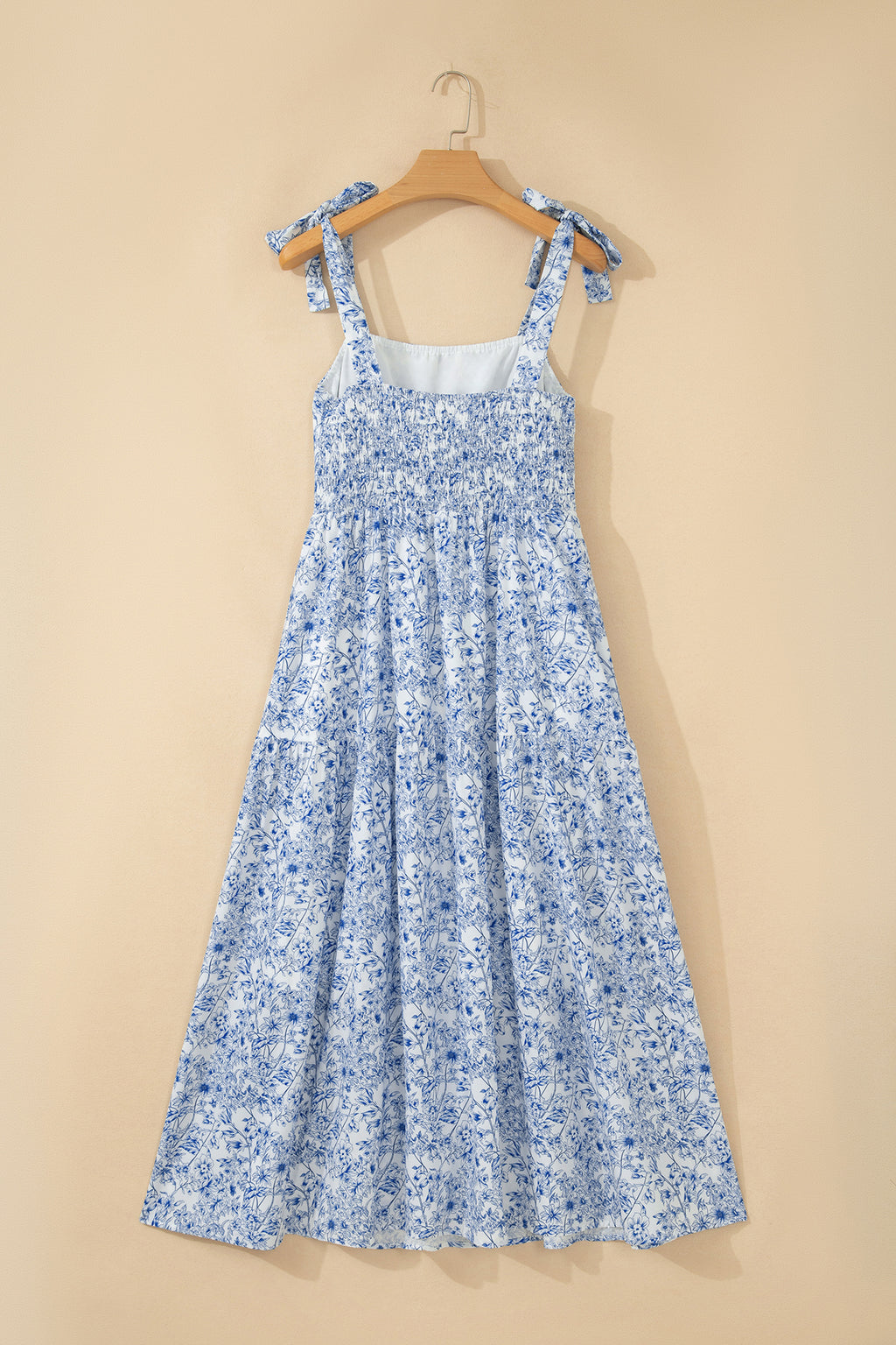 Sky Blue Floral Maxi Dress Knot Straps High Waist Flared Women S-XL