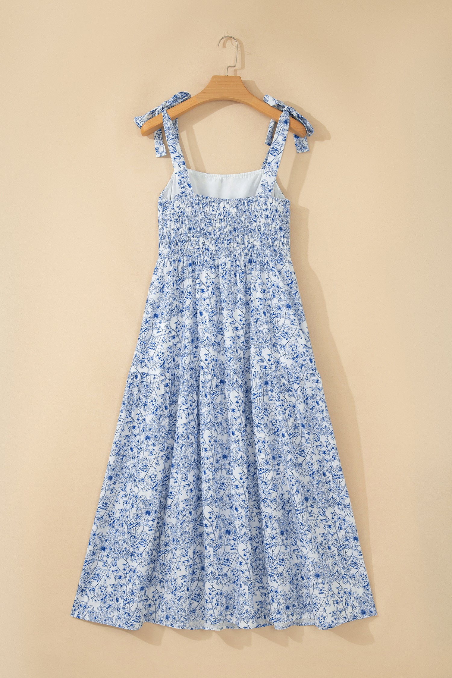 Sky Blue Floral Maxi Dress Knot Straps High Waist Flared Women S-XL