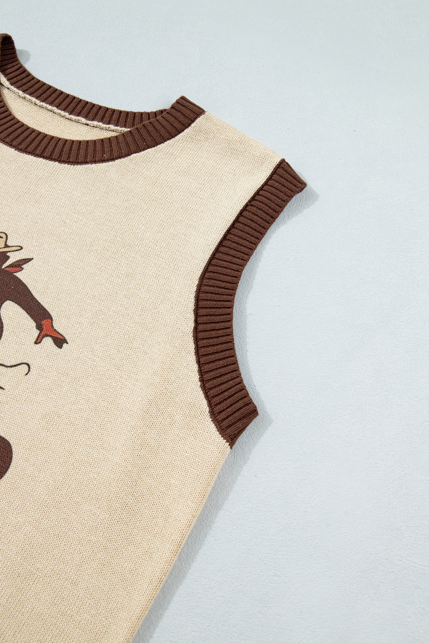 Western Print Colourblock Sleeveless Knit Vest | Khaki & Grey