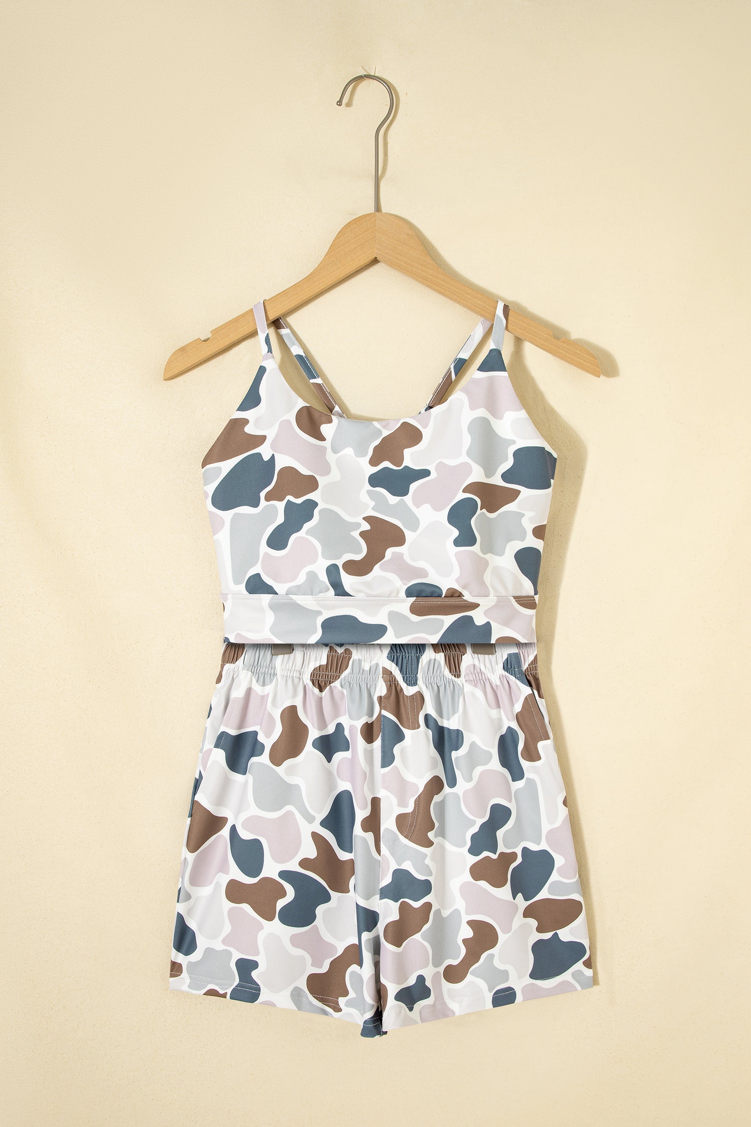 Camo Print Cropped Tank High-Rise Shorts Athleisure Set Green Multicolour S-XL