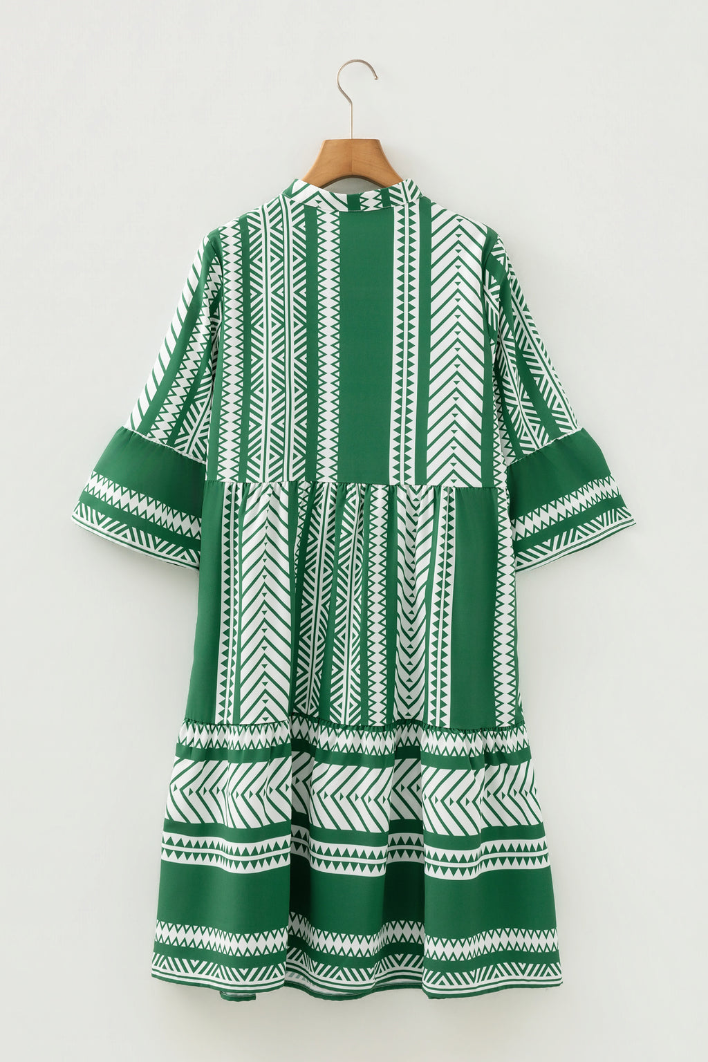Green Boho Ethnic Print Casual Dress Half Button 3/4 Sleeve Women S-XL