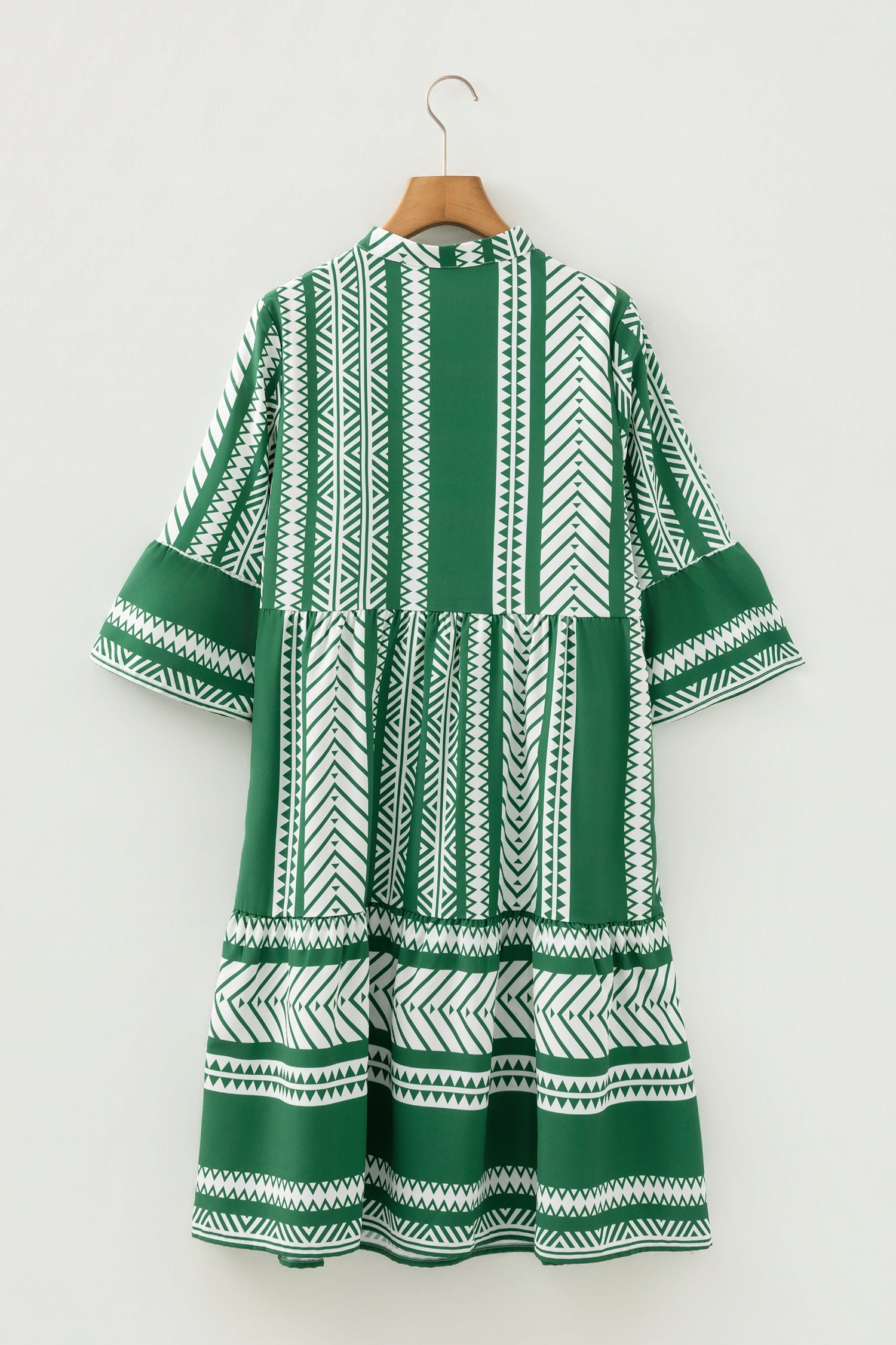 Green Boho Ethnic Print Casual Dress Half Button 3/4 Sleeve Women S-XL