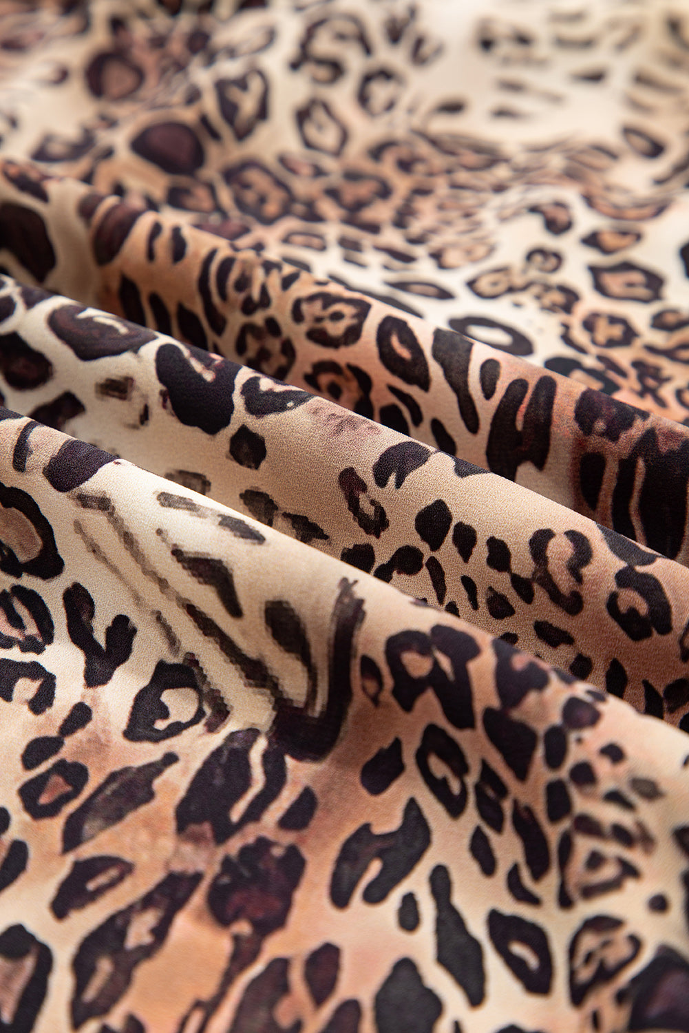 Women's Brown Leopard Ruffled Detail Long Sleeve Loose Mini Dress at LivelyLooks