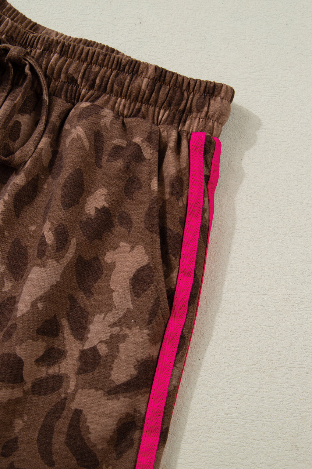 Brown Contrast Striped Accent Leopard Short Set | UK 8–22