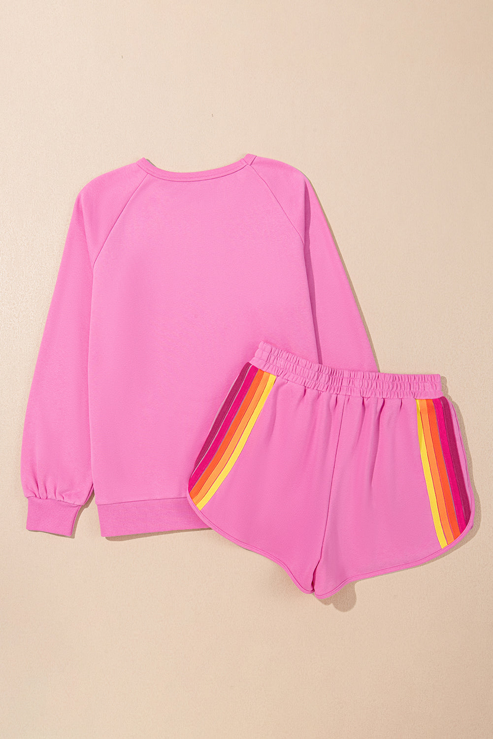 Women's Striped Accent Pullover and Shorts Two Piece Co-ord Set Casual Summer Loungewear at LivelyLooks