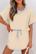 Colourblock Drop Shoulder T-Shirt & Skort 2-Piece Set Beige Black Green