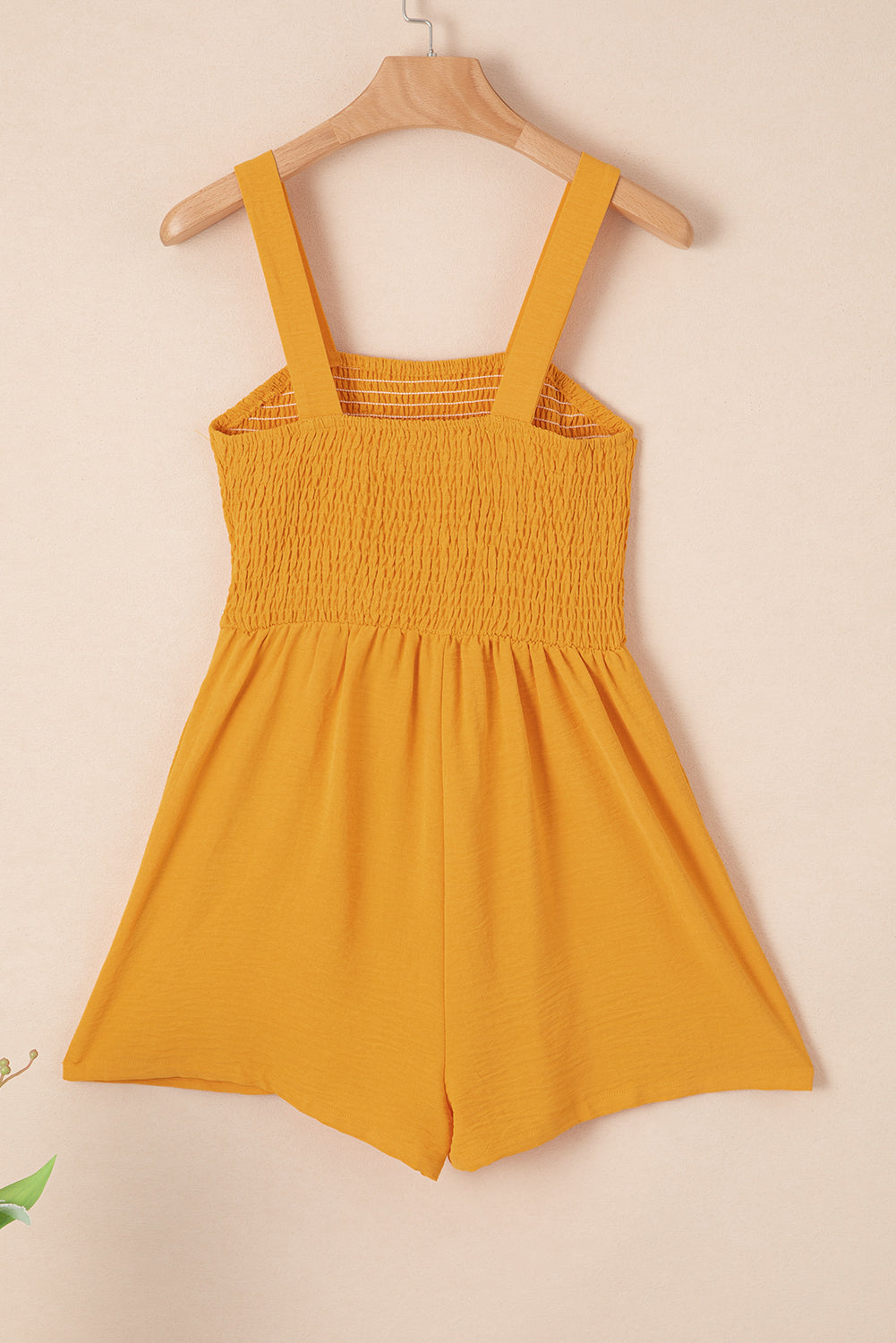 Women's Smocked Square Neck Sleeveless Romper with Pockets at LivelyLooks