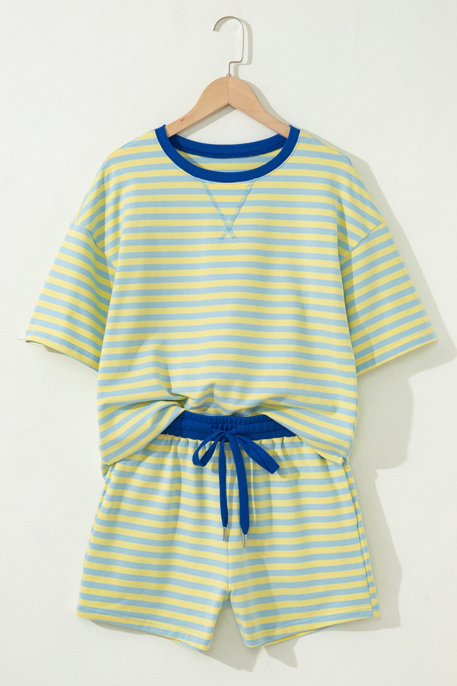 Shop Stripe Drop Shoulder Terry Short Set | Casual Co-ord S-XL at LivelyLooks