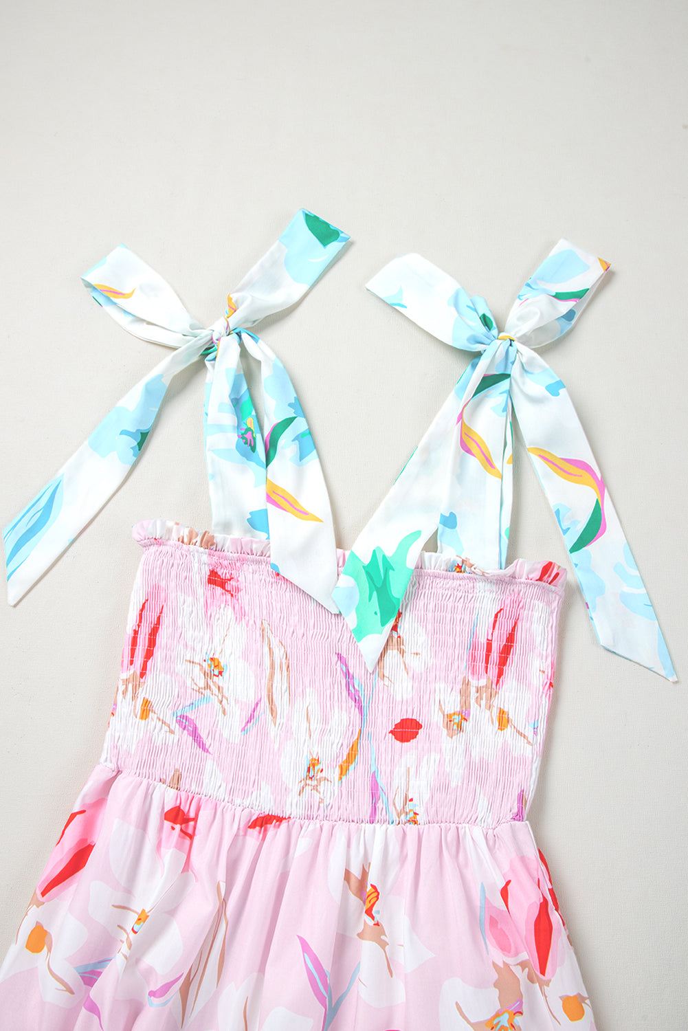 Shop Pink Floral Print Knotted Shoulder Smocked Maxi Dress Summer Boho Casual Sundress at LivelyLooks