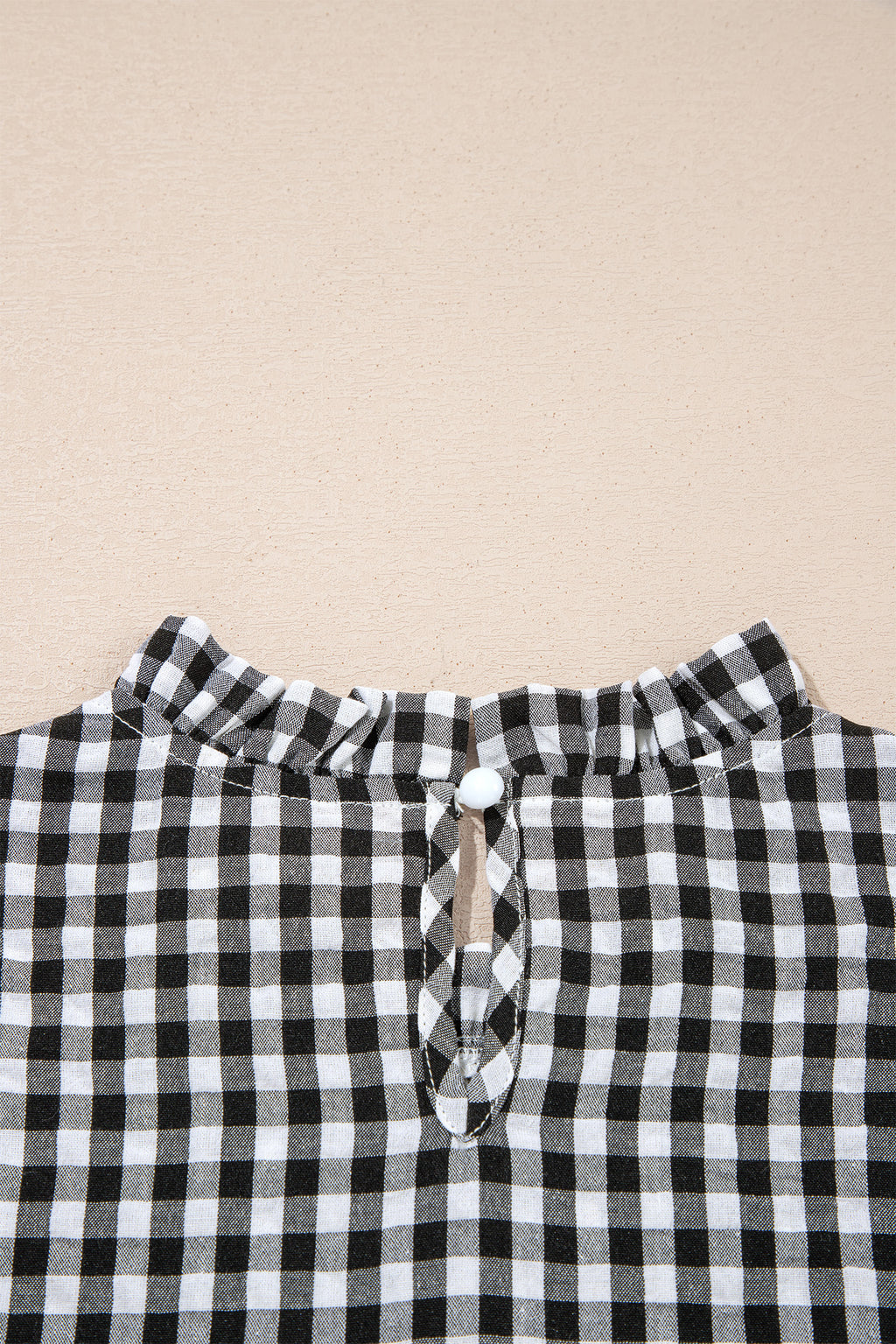 Black Plaid Puff Sleeve Frilled Neck Blouse S-XL