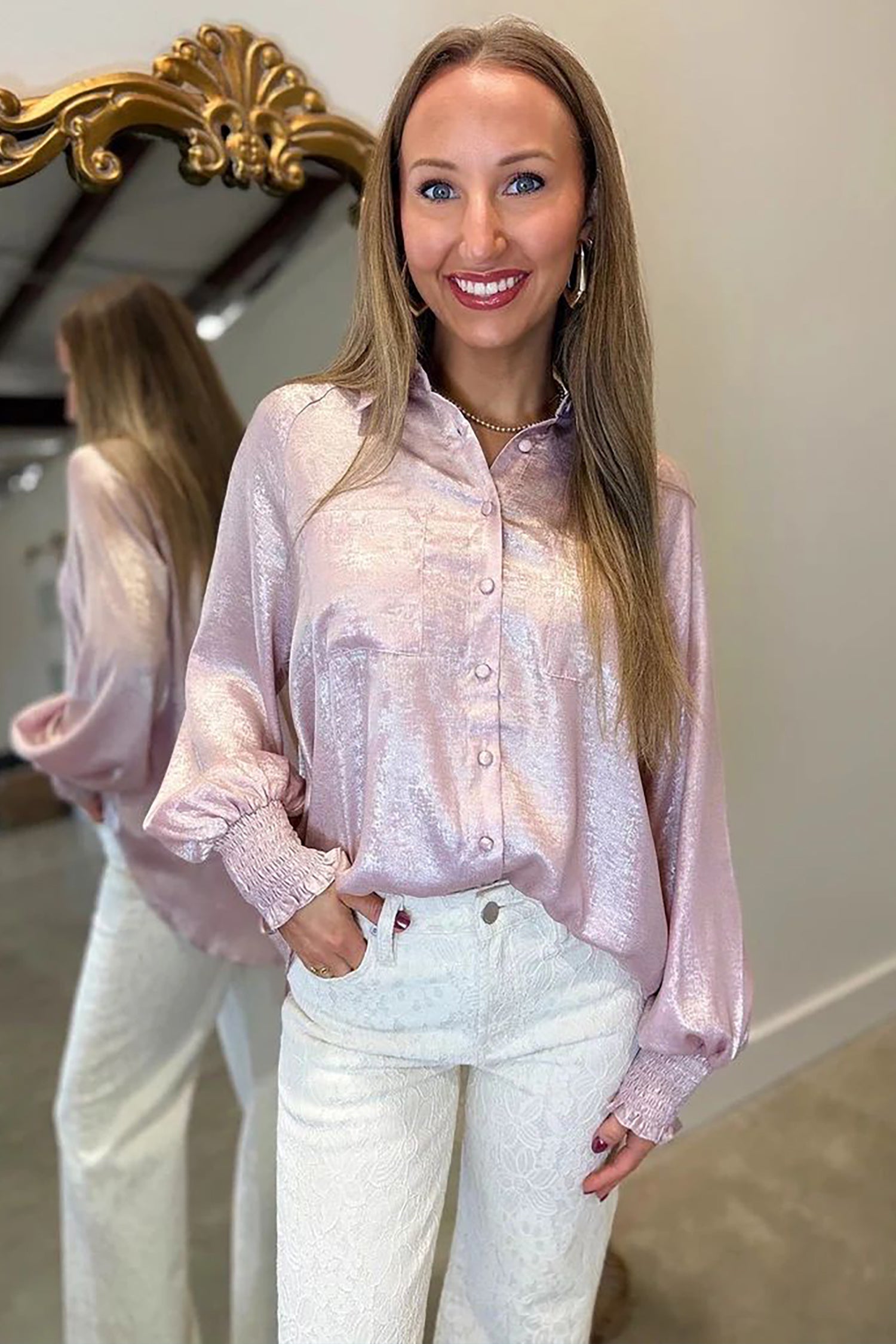 Delicacy Long Sleeve Button Front Ruffle Cuff Back Panel Shirt | UK 8–22
