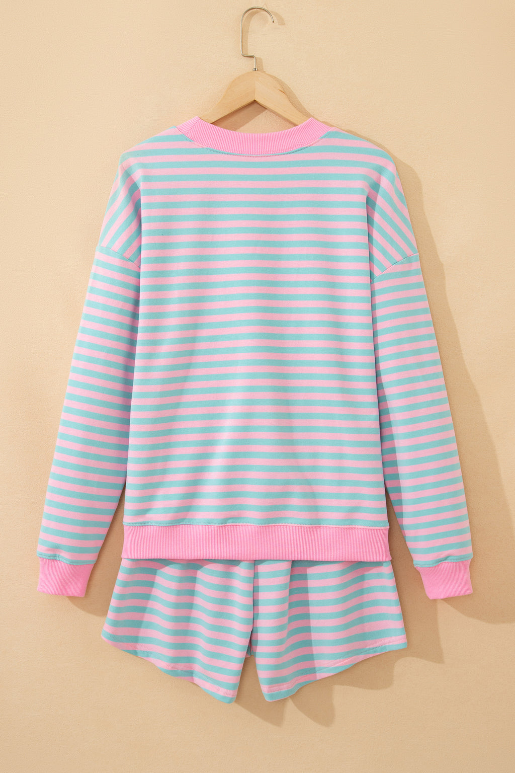 Stripe Colour Block Long Sleeve Pullover & Shorts Set | Pink, Yellow & Green Stripe