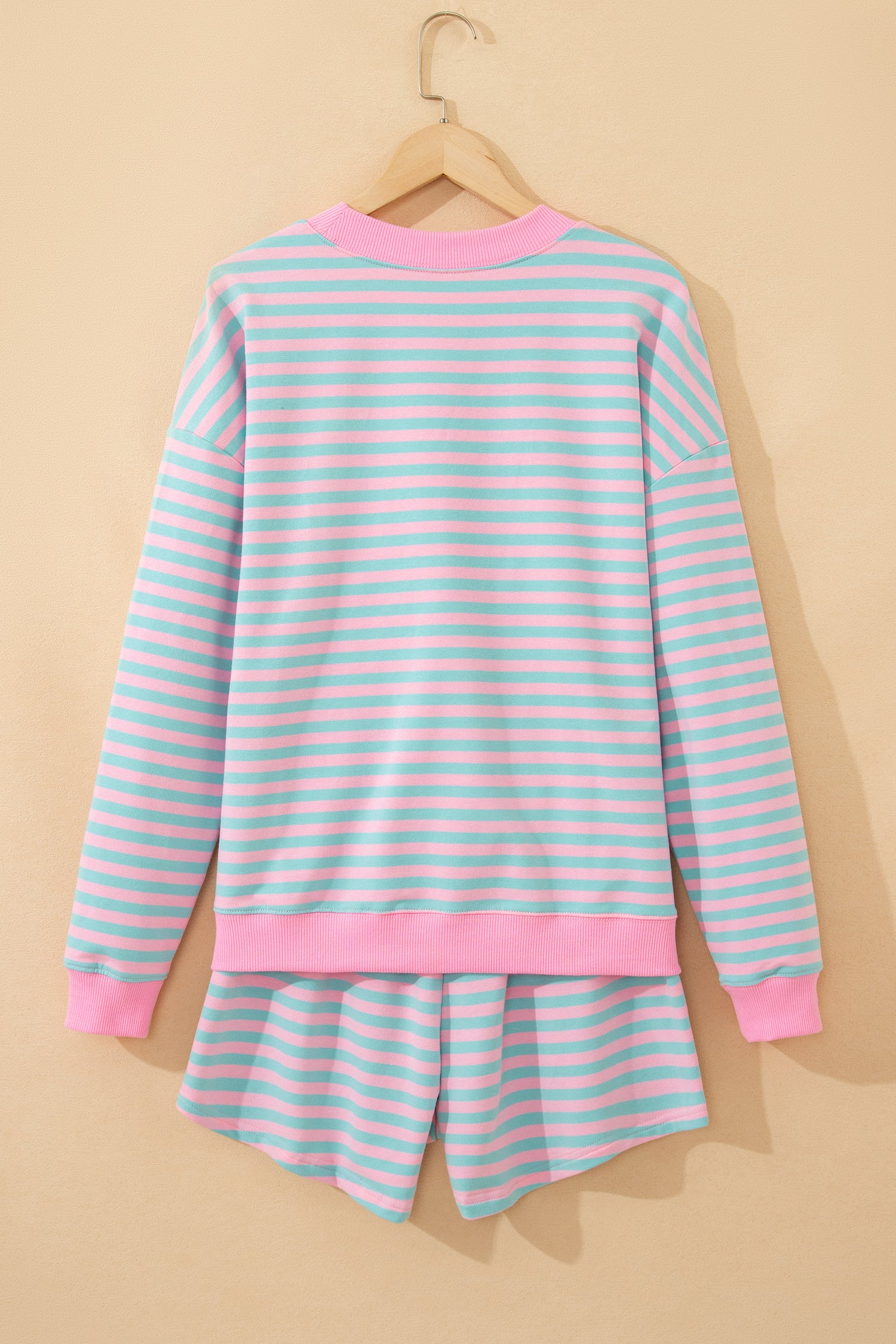 Stripe Colour Block Long Sleeve Pullover & Shorts Set | Pink, Yellow & Green Stripe