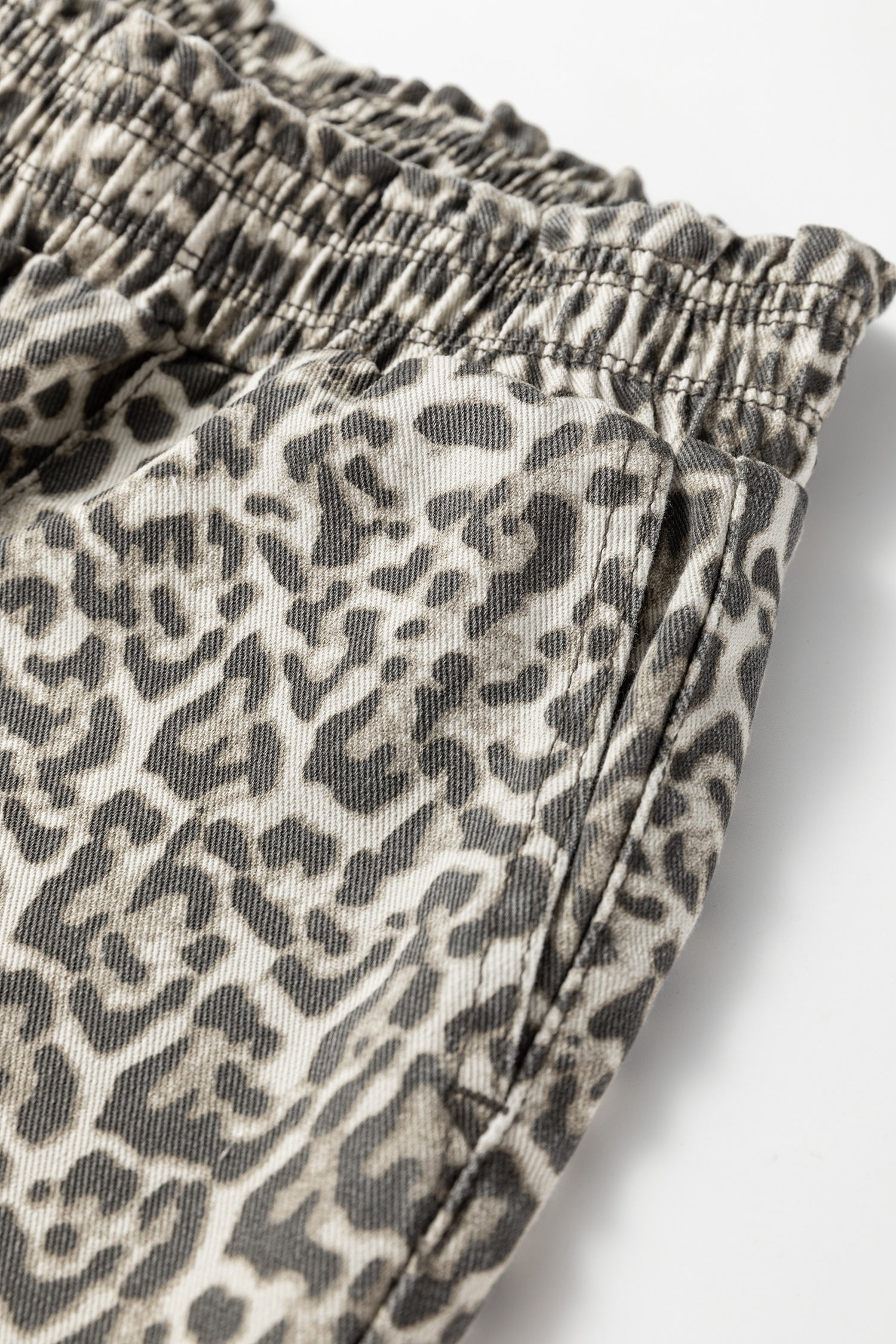 Brown Leopard Print Raw Hem Elastic Waist Wide Leg Jeans