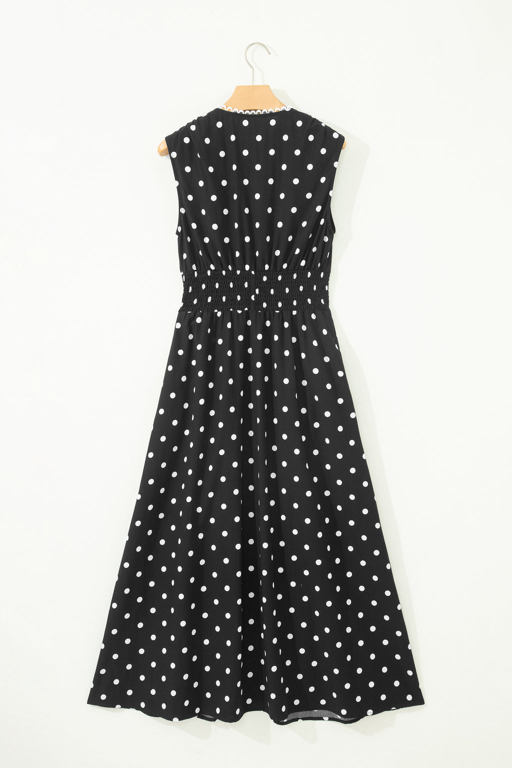 Brown & Black Polka Dot Contrast Trim V Neck Zip Up Sleeveless Dress S-XL