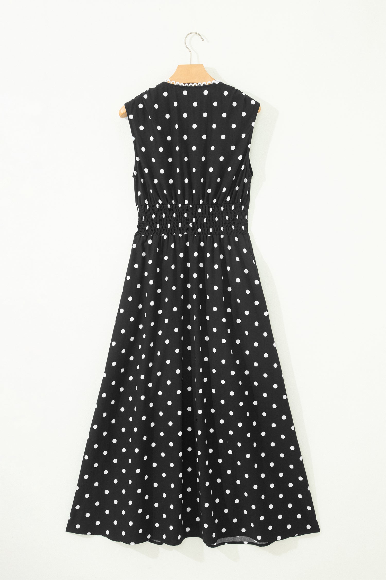 Brown & Black Polka Dot Contrast Trim V Neck Zip Up Sleeveless Dress S-XL