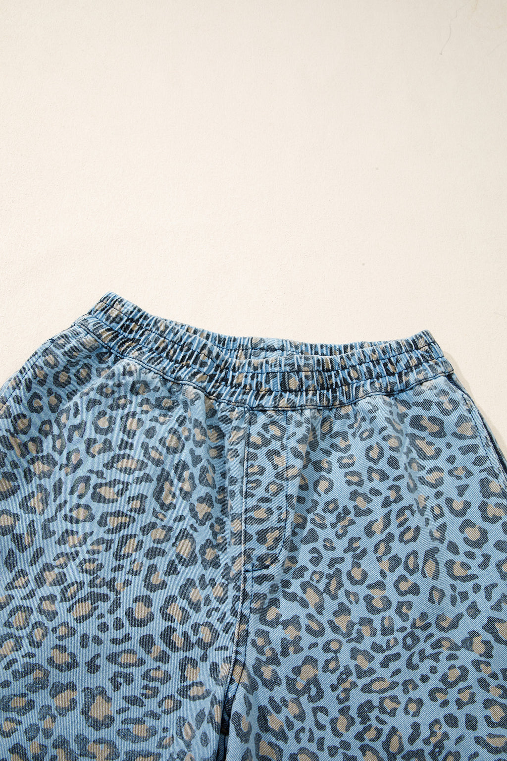 Shop Blue Leopard Print Exposed Seam Wide Leg Drawstring Jeans UK 8-20 at LivelyLooks