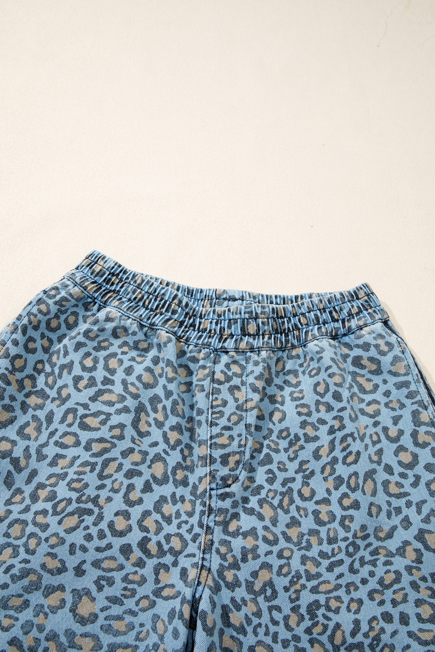 Shop Blue Leopard Print Exposed Seam Wide Leg Drawstring Jeans UK 8-20 at LivelyLooks