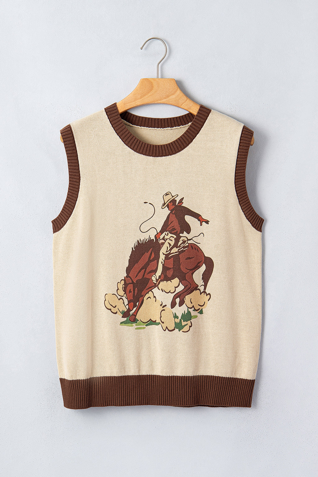 Western Print Colourblock Sleeveless Knit Vest | Khaki & Grey