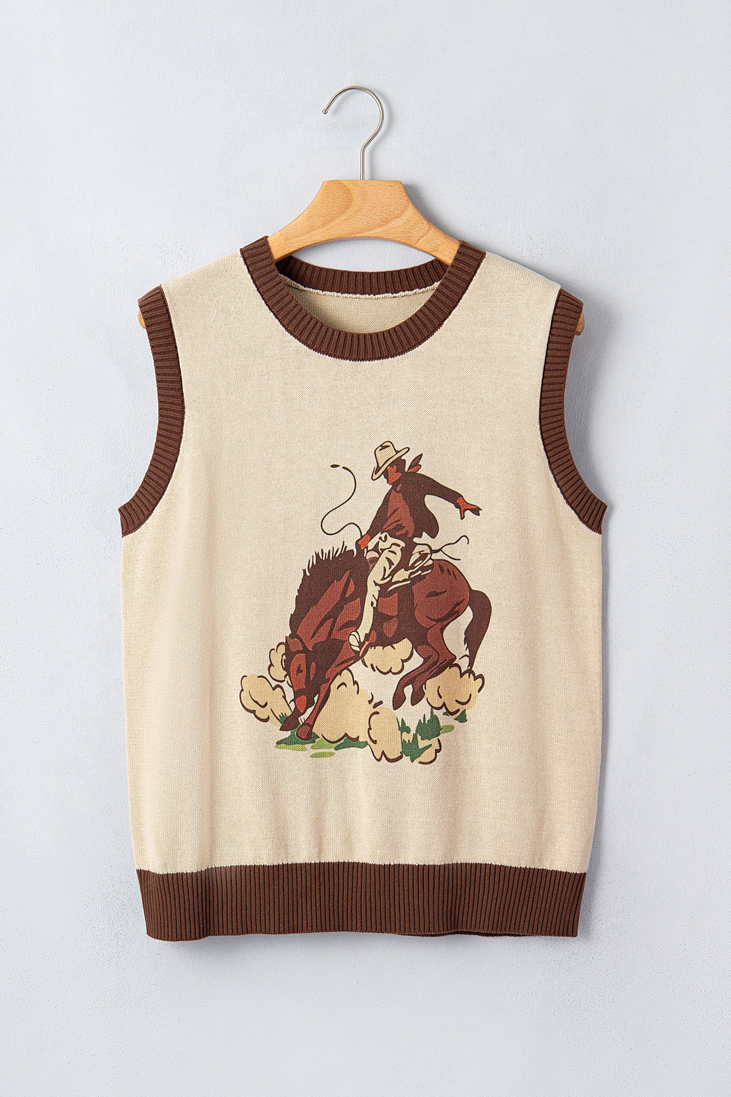 Western Print Colourblock Sleeveless Knit Vest | Khaki & Grey