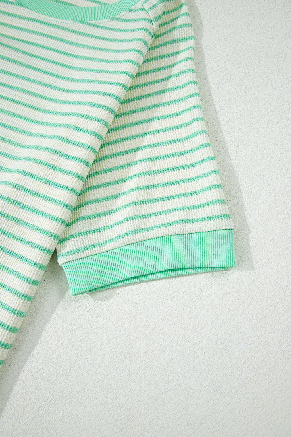 Women's Women's Stripe Colourblock Trim Round Neck Short Sleeve Tee Top Green at LivelyLooks