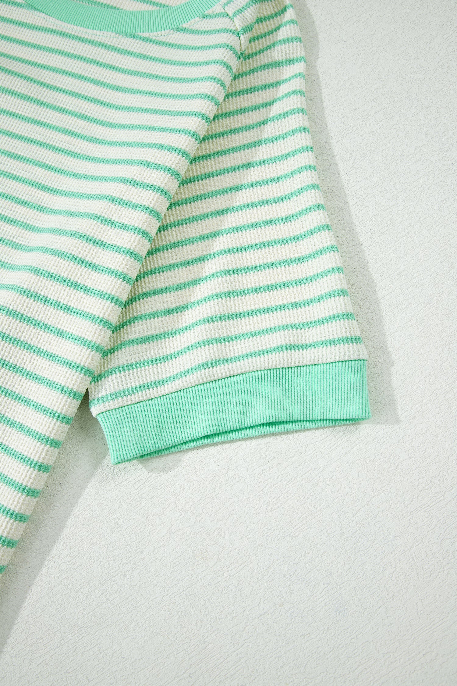 Women's Women's Stripe Colourblock Trim Round Neck Short Sleeve Tee Top Green at LivelyLooks