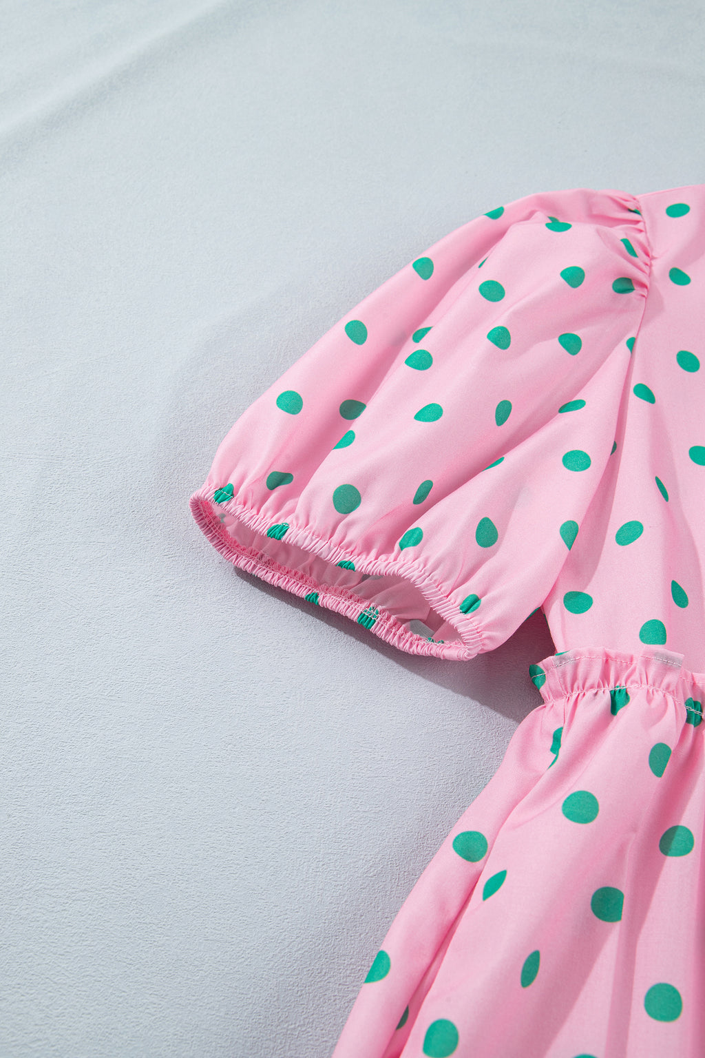 Pink Polka Dot Print V Neck Short Sleeve Tiered Mini Dress | UK 8–22