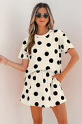 Polka Dot Short Sleeve Top & Casual Skort 2pcs Outfit | White, Pink & Sky Blue