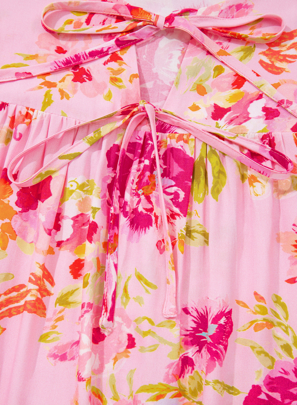 Shop Pink Floral Print Tie Neck Puffy Half Sleeve Blouse at LivelyLooks
