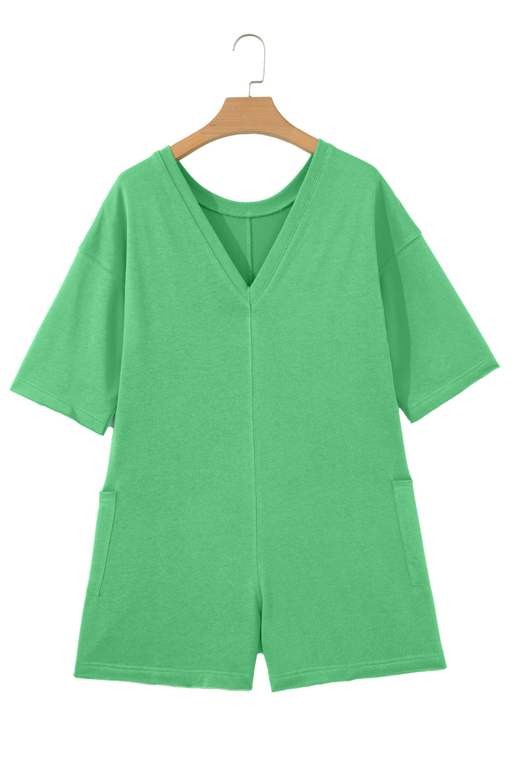 Solid Colour Raw Edge Half Sleeve Pocketed Loose Romper | Green, Pink & Red | UK 8-22