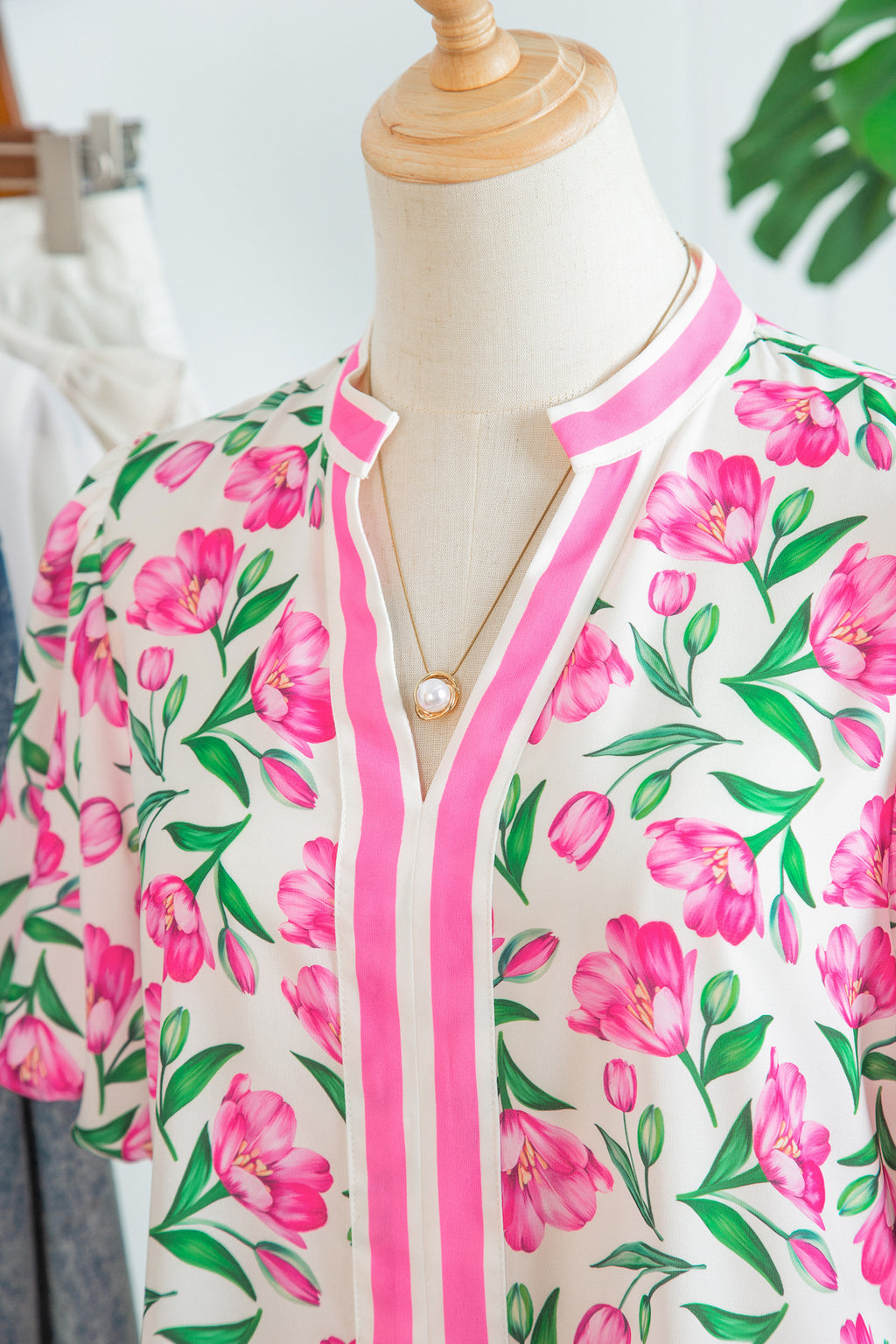 Multicolour Sweet Floral Striped Colourblock Trim V-Neck Mini Dress