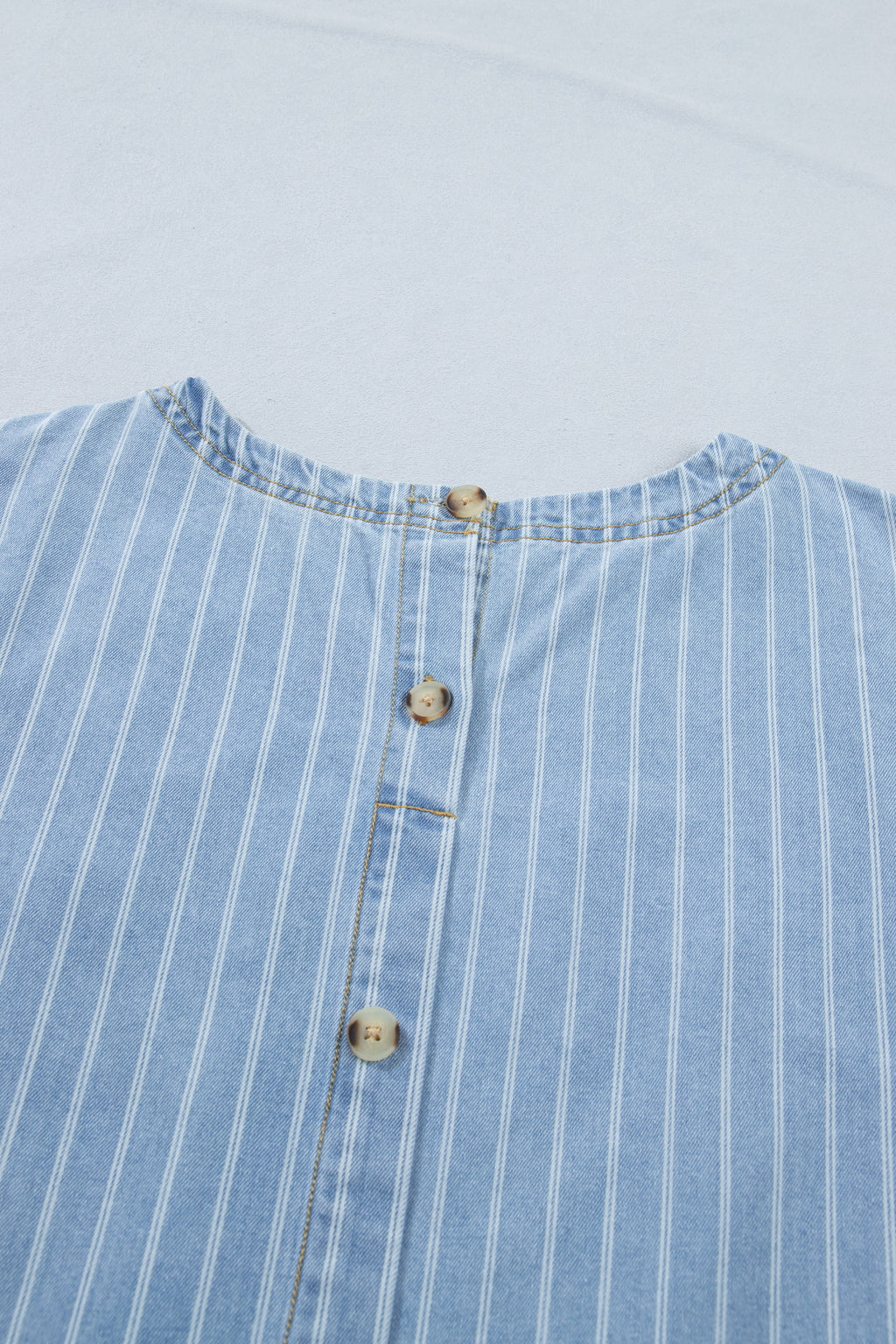 Sky Blue Stripe Buttoned Back T-Shirt Denim Mini Dress S-XL