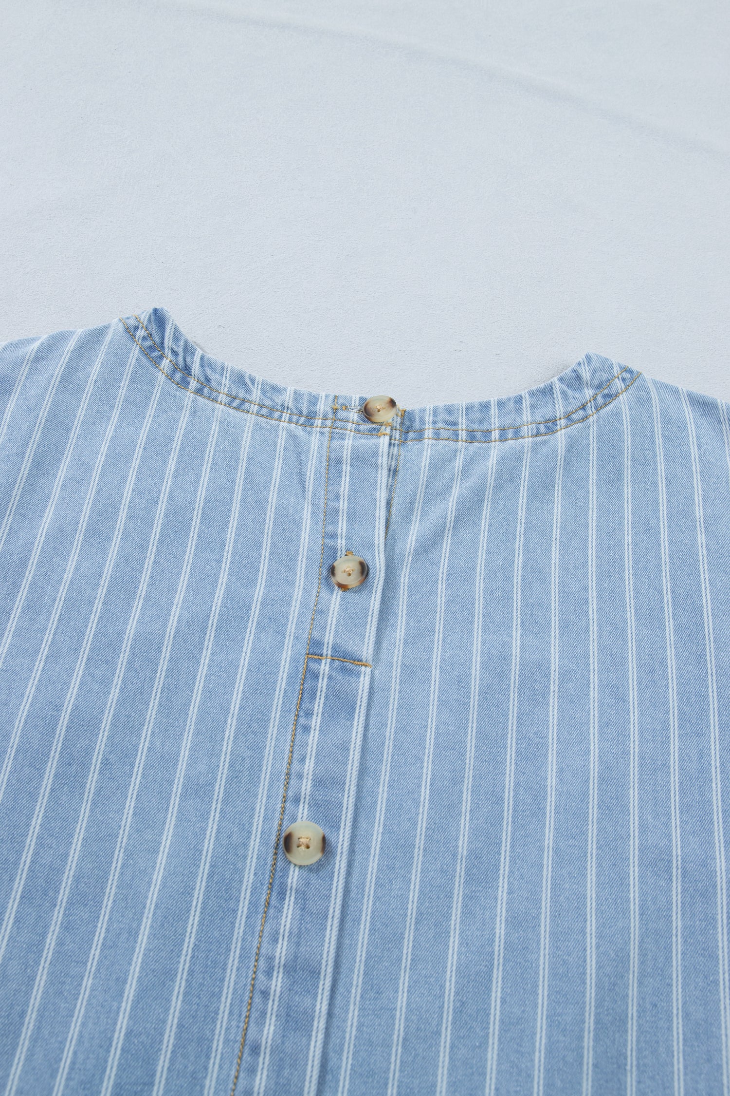 Sky Blue Stripe Buttoned Back T-Shirt Denim Mini Dress S-XL