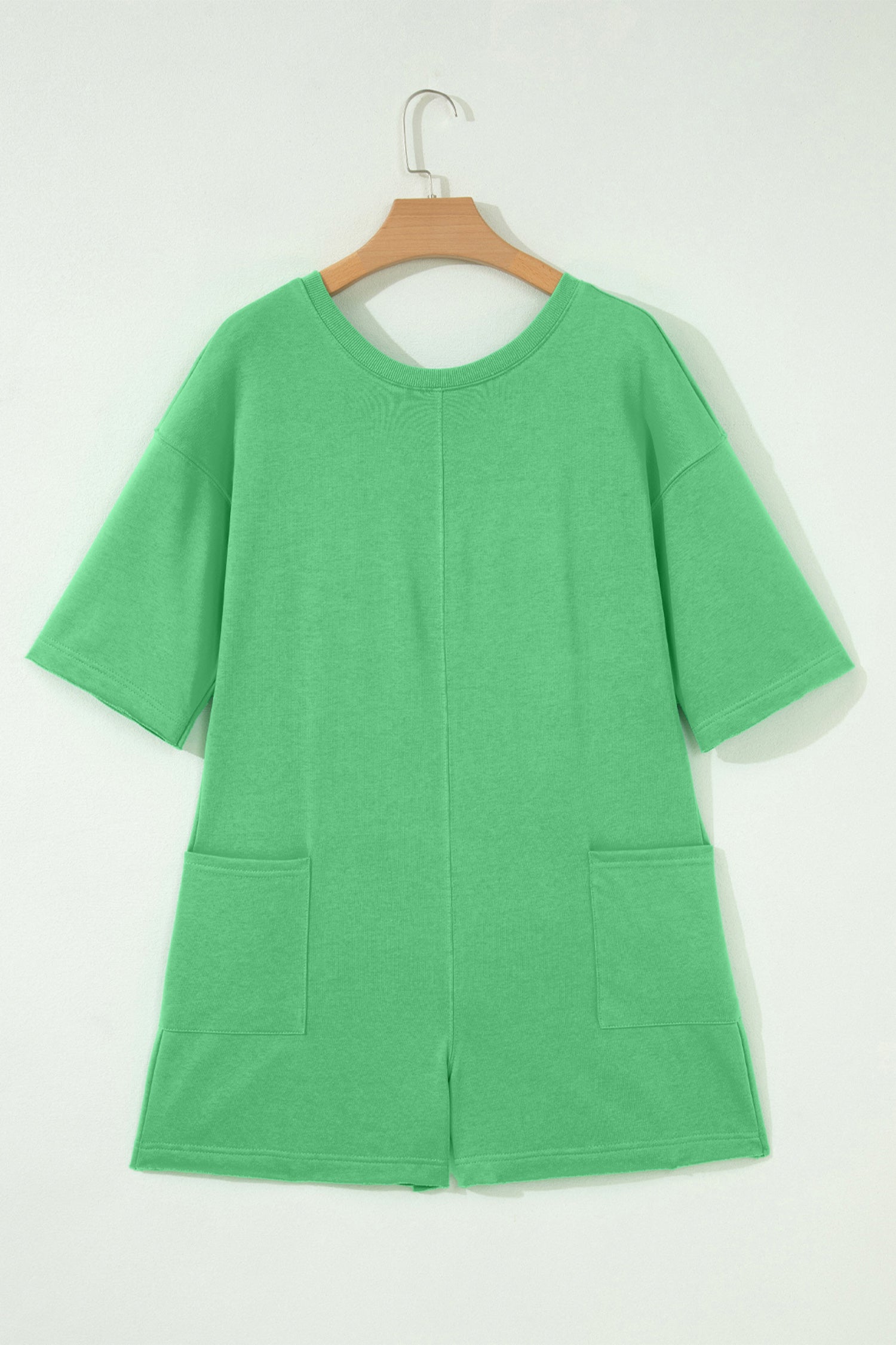 Solid Colour Raw Edge Half Sleeve Pocketed Loose Romper | Green, Pink & Red | UK 8-22