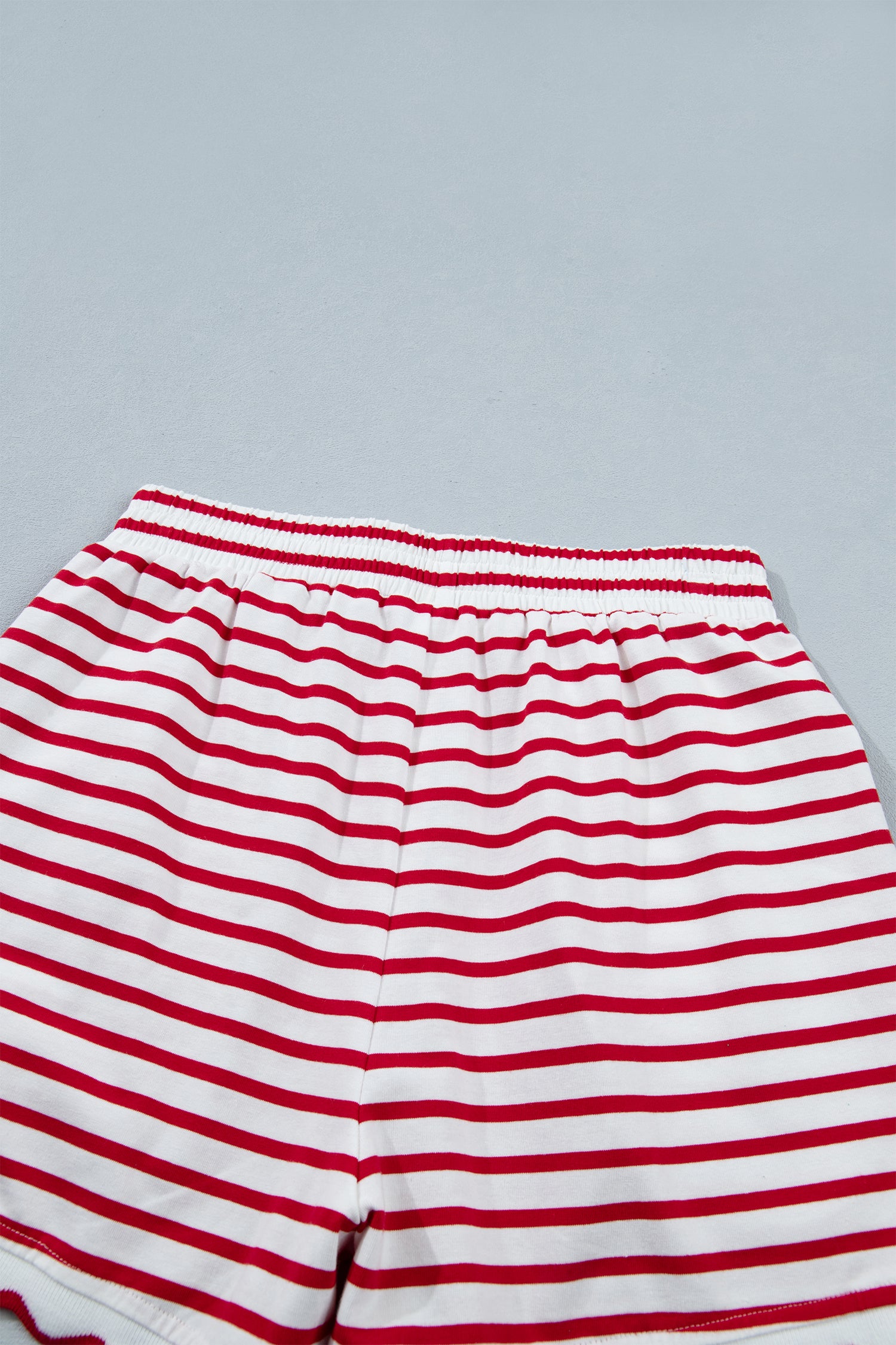 Red Stripe Scallop Trim Casual Top & Shorts Set | UK 8–16